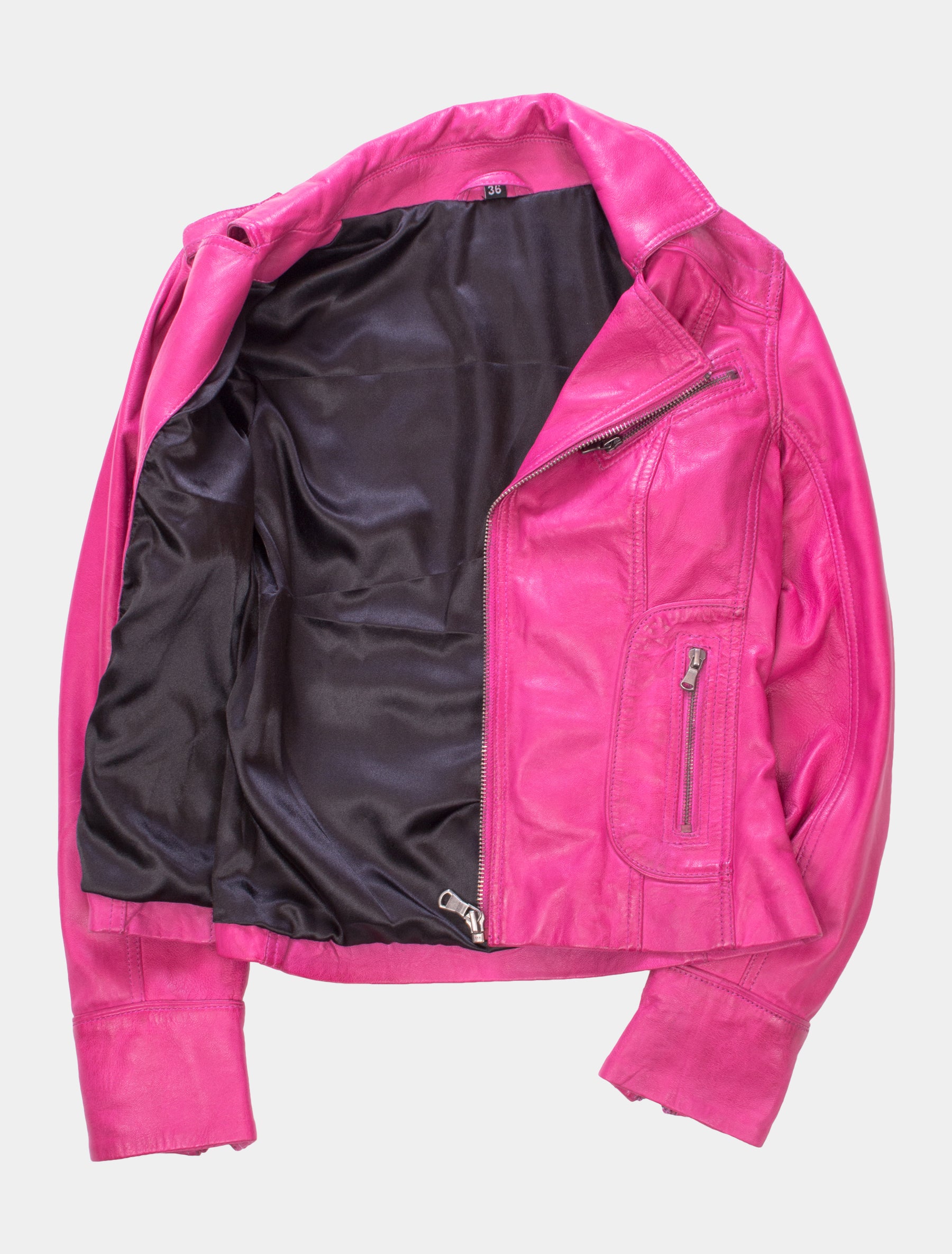 Damen Biker Lederjacke mit Reverskragen - Mariah in shocking pink