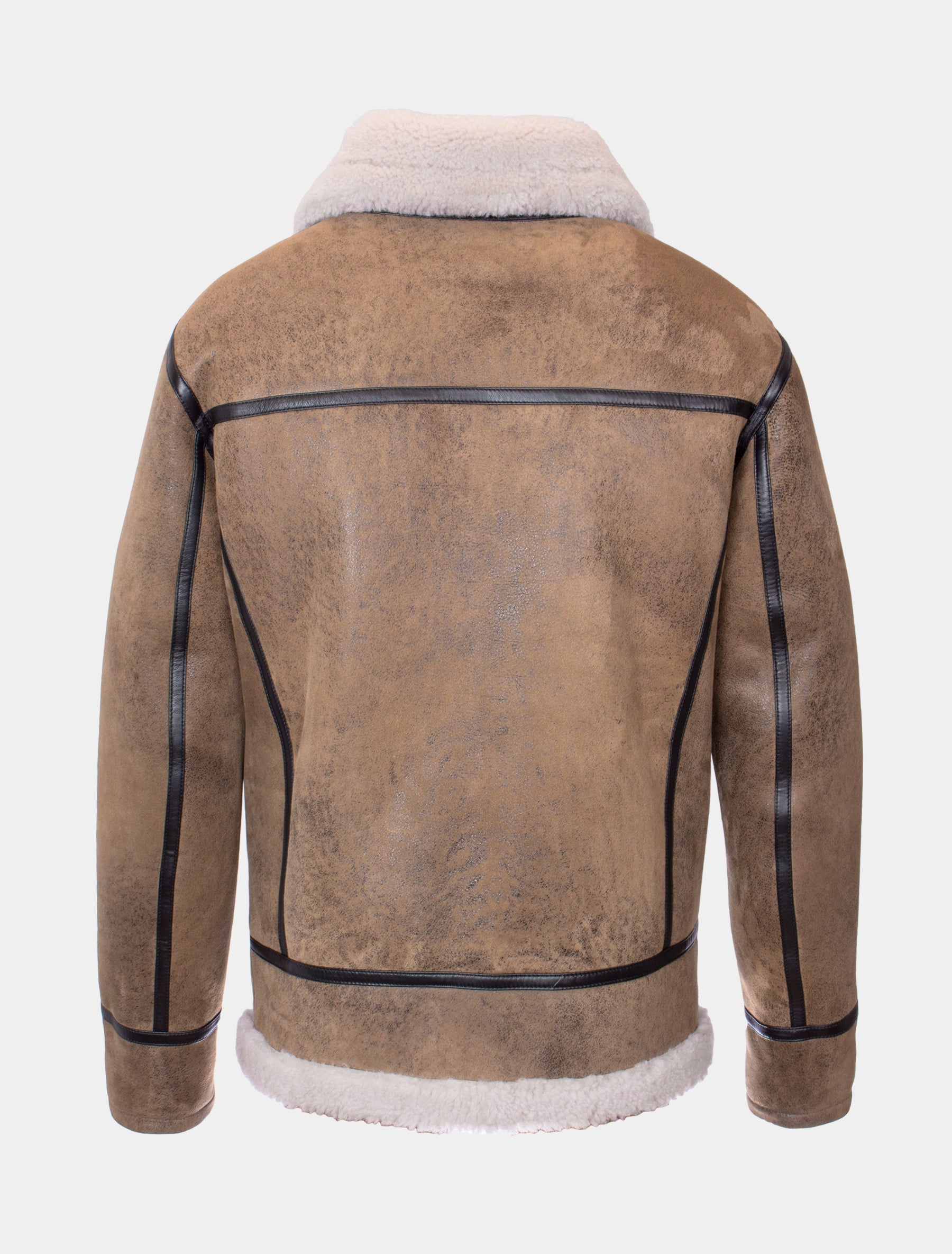 Moderne Herren Lammfelljacke mit Riegel am Kragen - Maximilyano in antik beige
