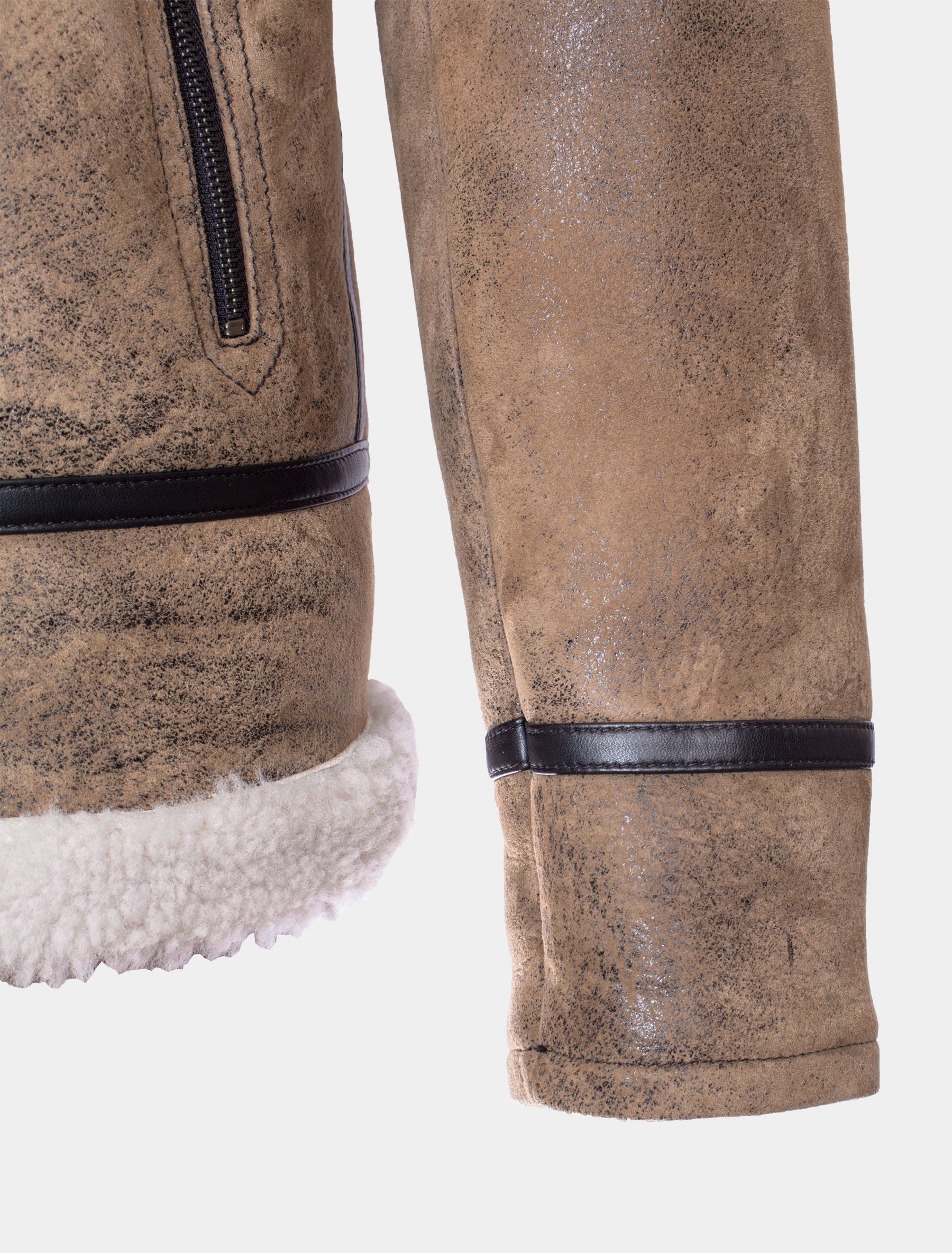 Moderne Herren Lammfelljacke mit Riegel am Kragen - Maximilyano in antik beige