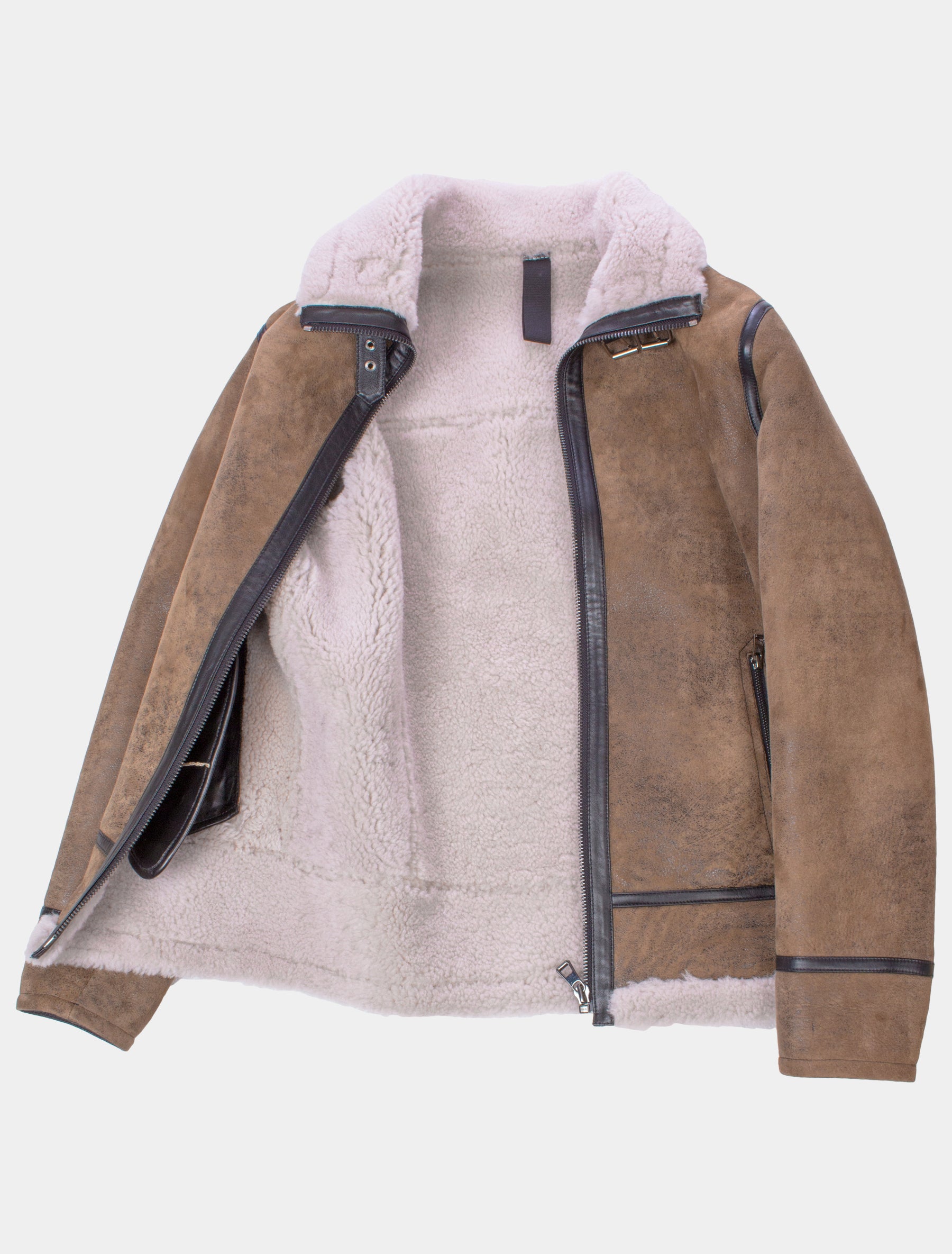 Moderne Herren Lammfelljacke mit Riegel am Kragen - Maximilyano in antik beige
