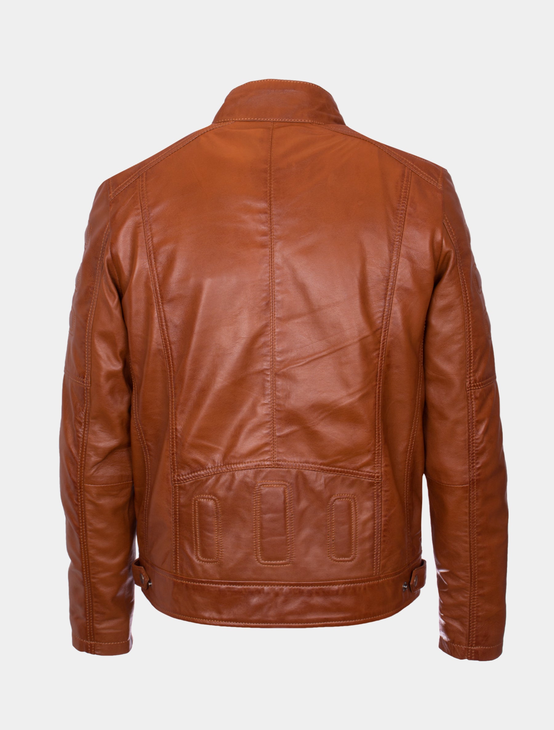 Herren Biker Lederjacke mit Stehkragen und Brusttaschen - Samu in cognac