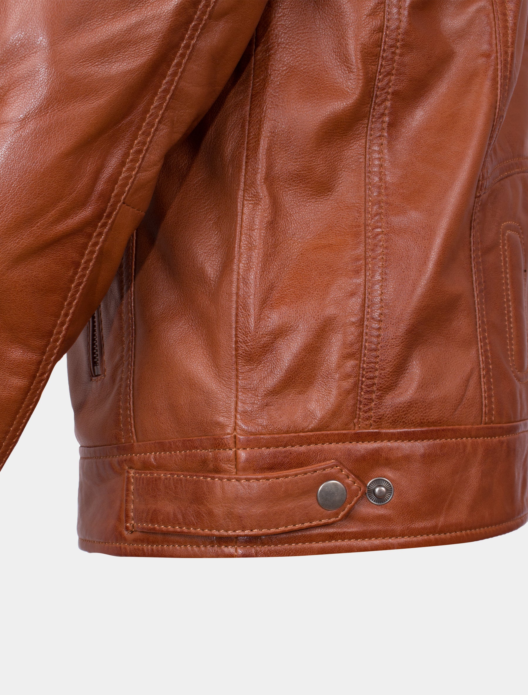 Herren Biker Lederjacke mit Stehkragen und Brusttaschen - Samu in cognac