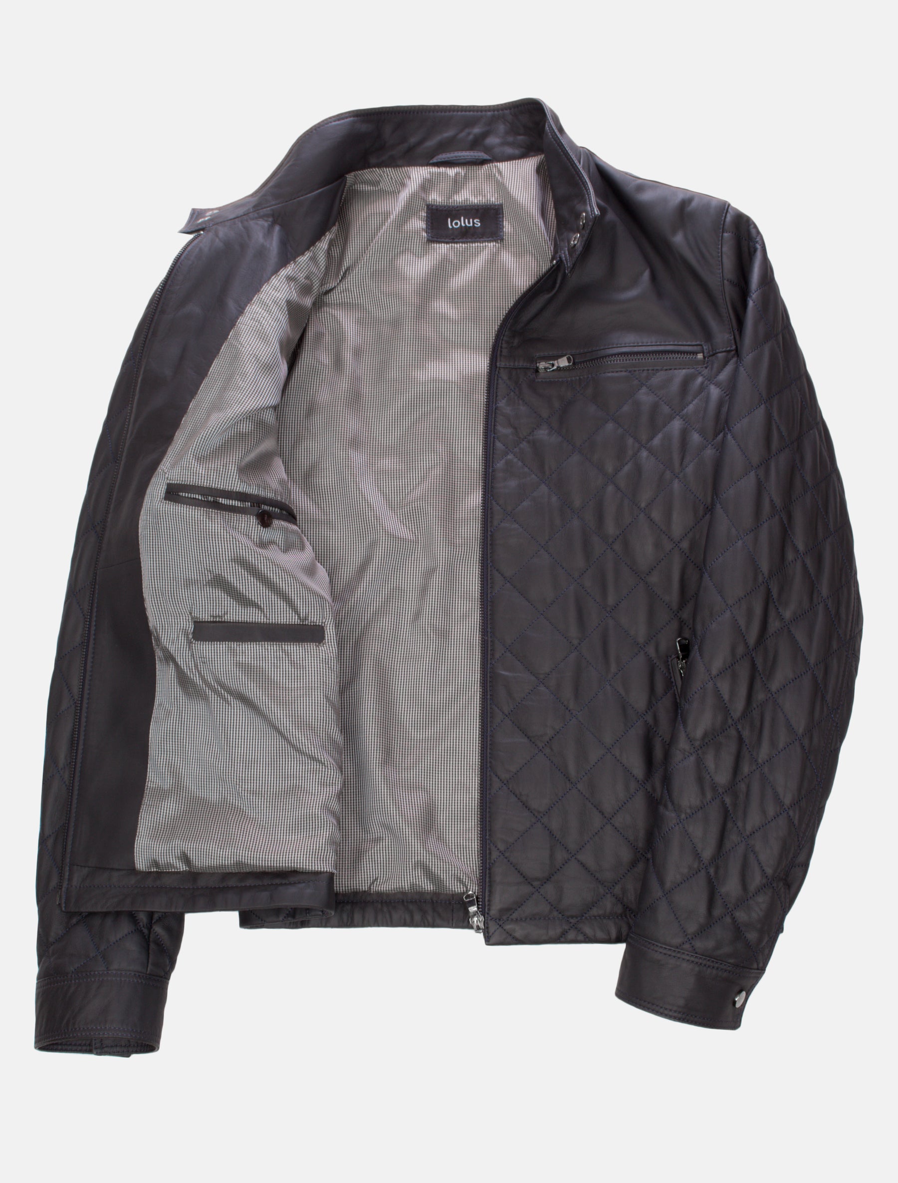 Gesteppte Herren Lederjacke Steppjacke aus Lamm Leder - Lolus Tale in dunkelblau