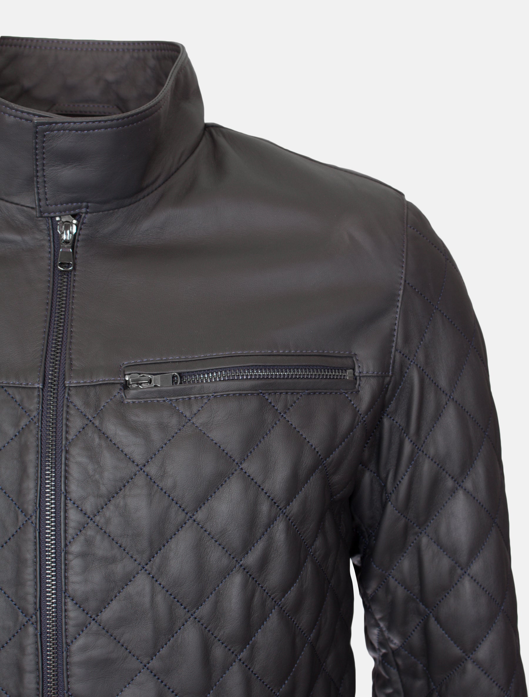 Gesteppte Herren Lederjacke Steppjacke aus Lamm Leder - Lolus Tale in dunkelblau