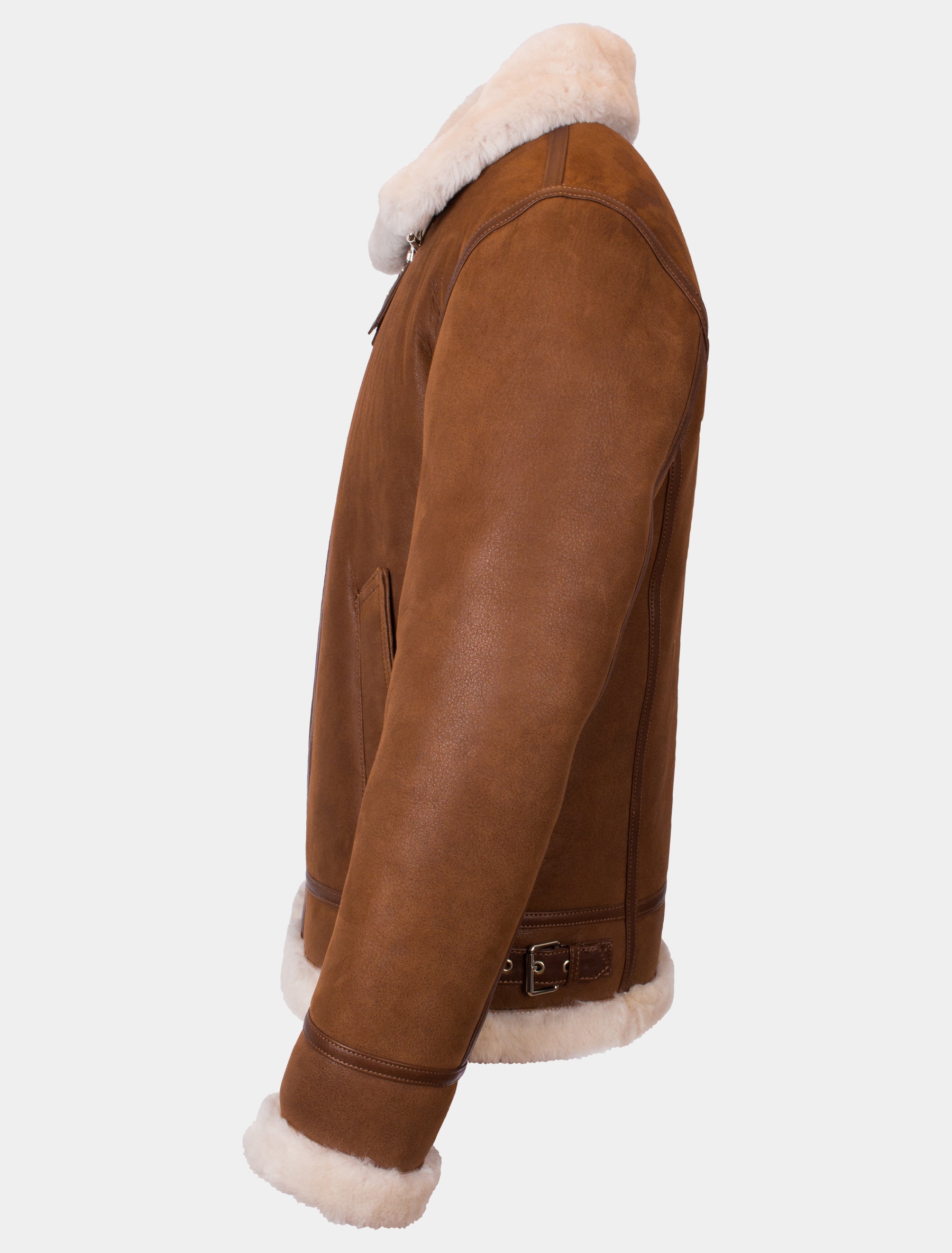 Herren Lammfelljacke mit hellem Lammfell - Vonrock in cognac