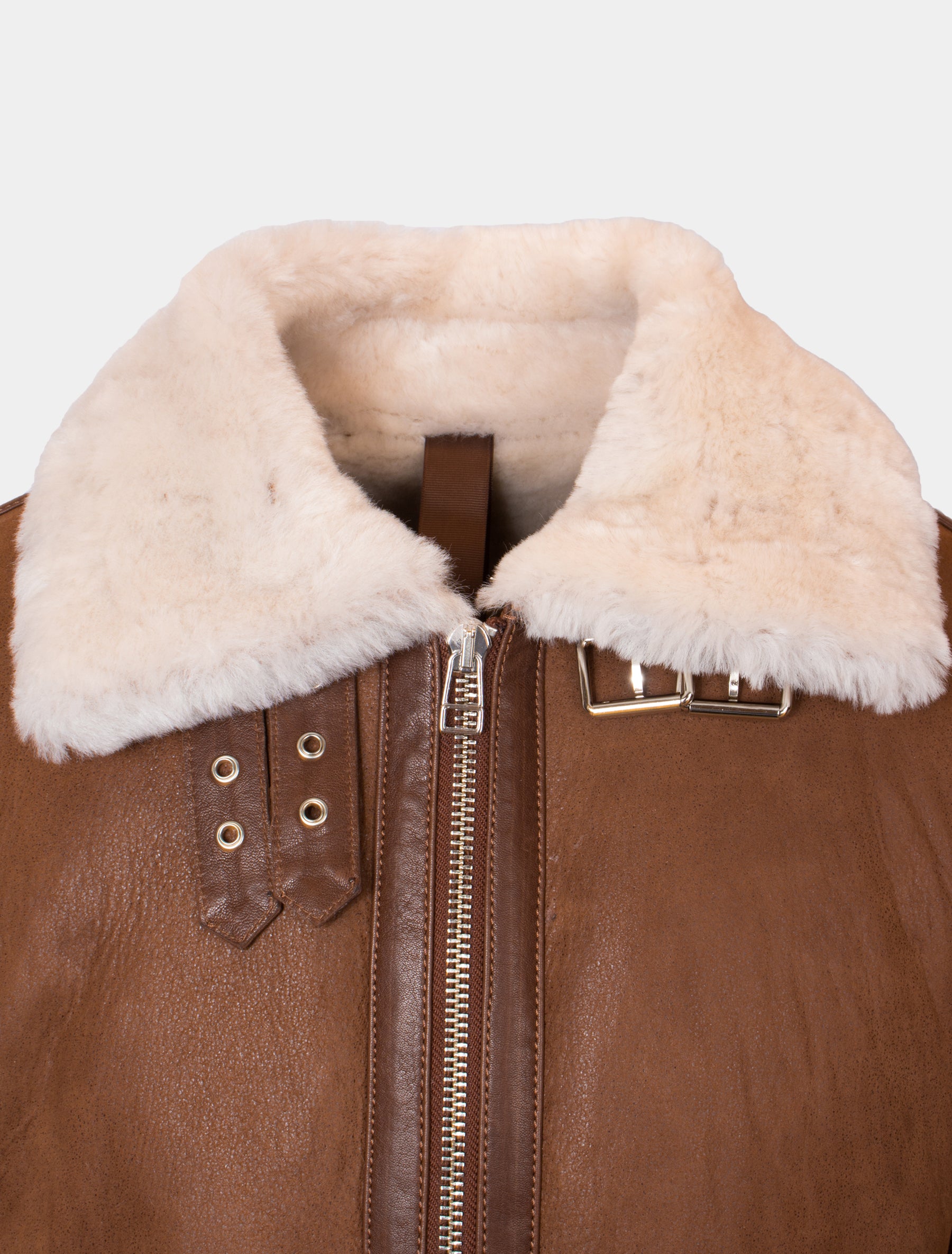 Herren Lammfelljacke mit hellem Lammfell - Vonrock in cognac