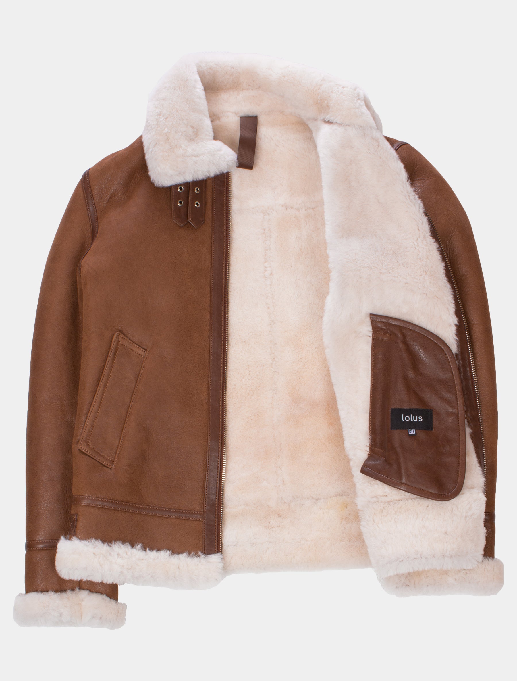 Herren Lammfelljacke mit hellem Lammfell - Vonrock in cognac