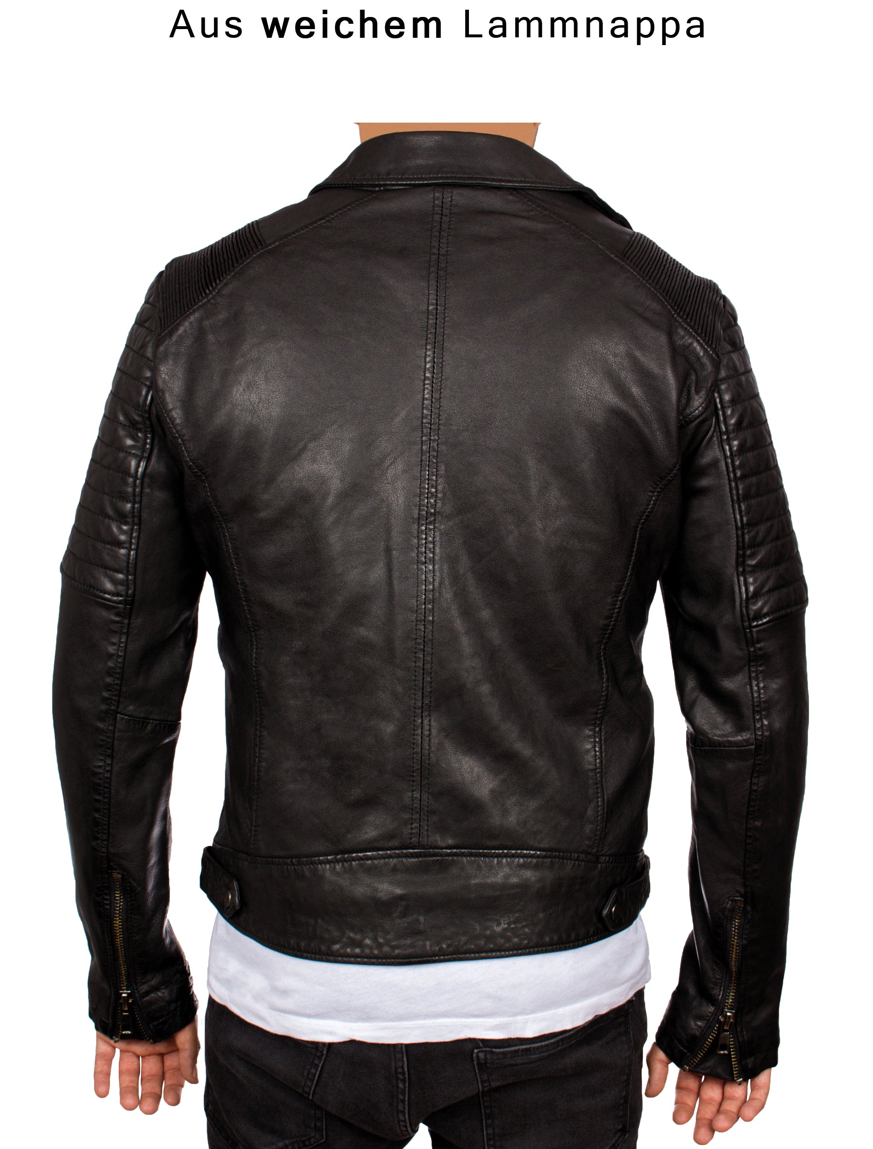 Herren Bikerjacke Lederjacke aus gewaschenem Leder von Lolus - Cozi in schwarz
