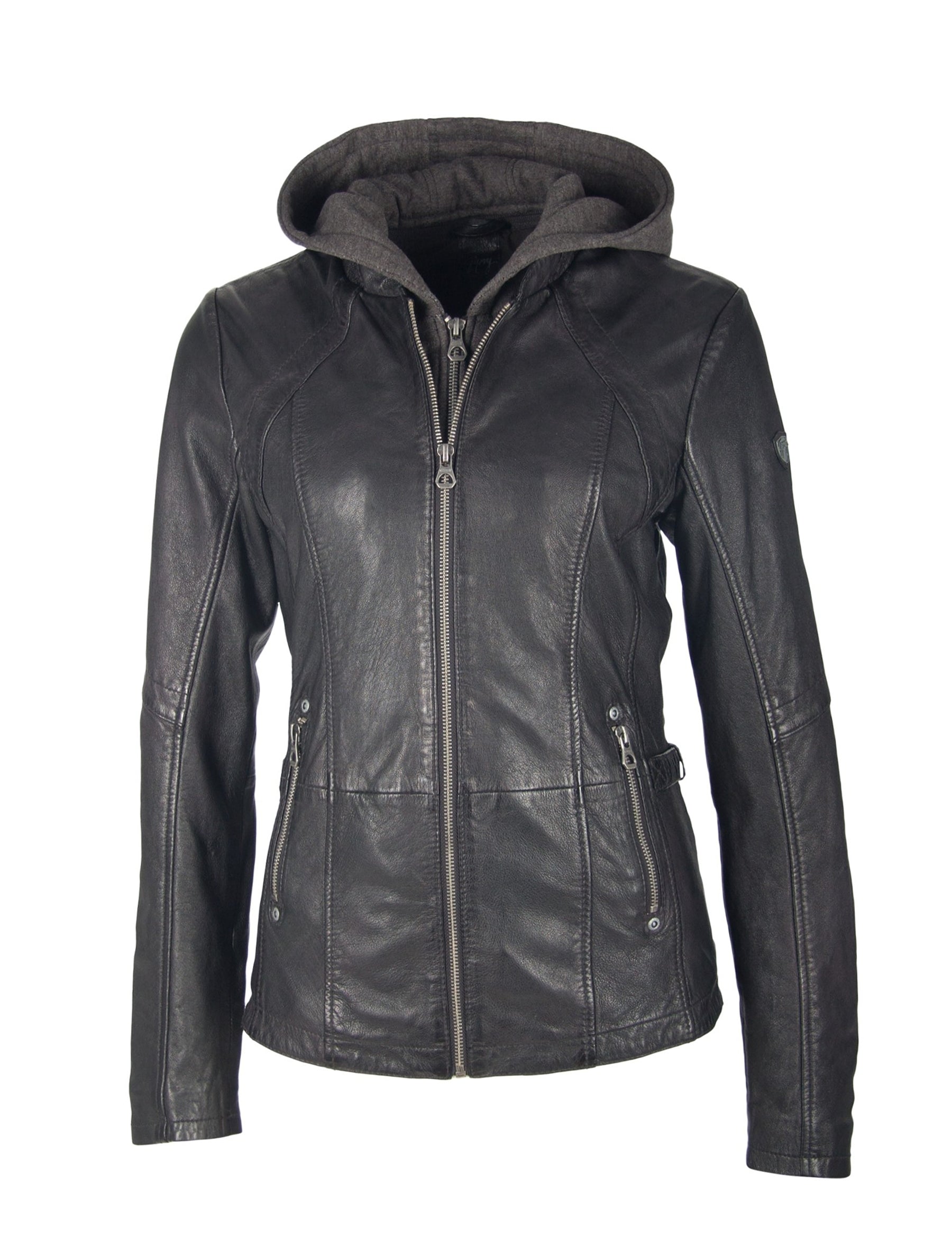 Damen Bikerjacke aus Echtleder mit abnehmbarer Kapuze - Loreen in schwarz