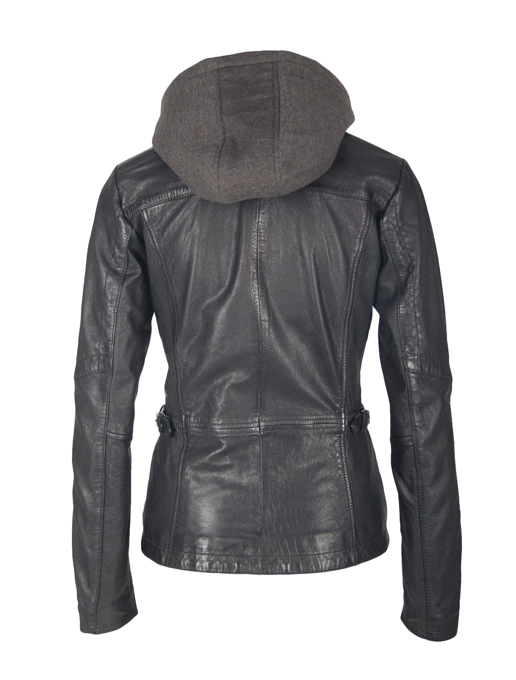 Damen Bikerjacke aus Echtleder mit abnehmbarer Kapuze - Loreen in schwarz