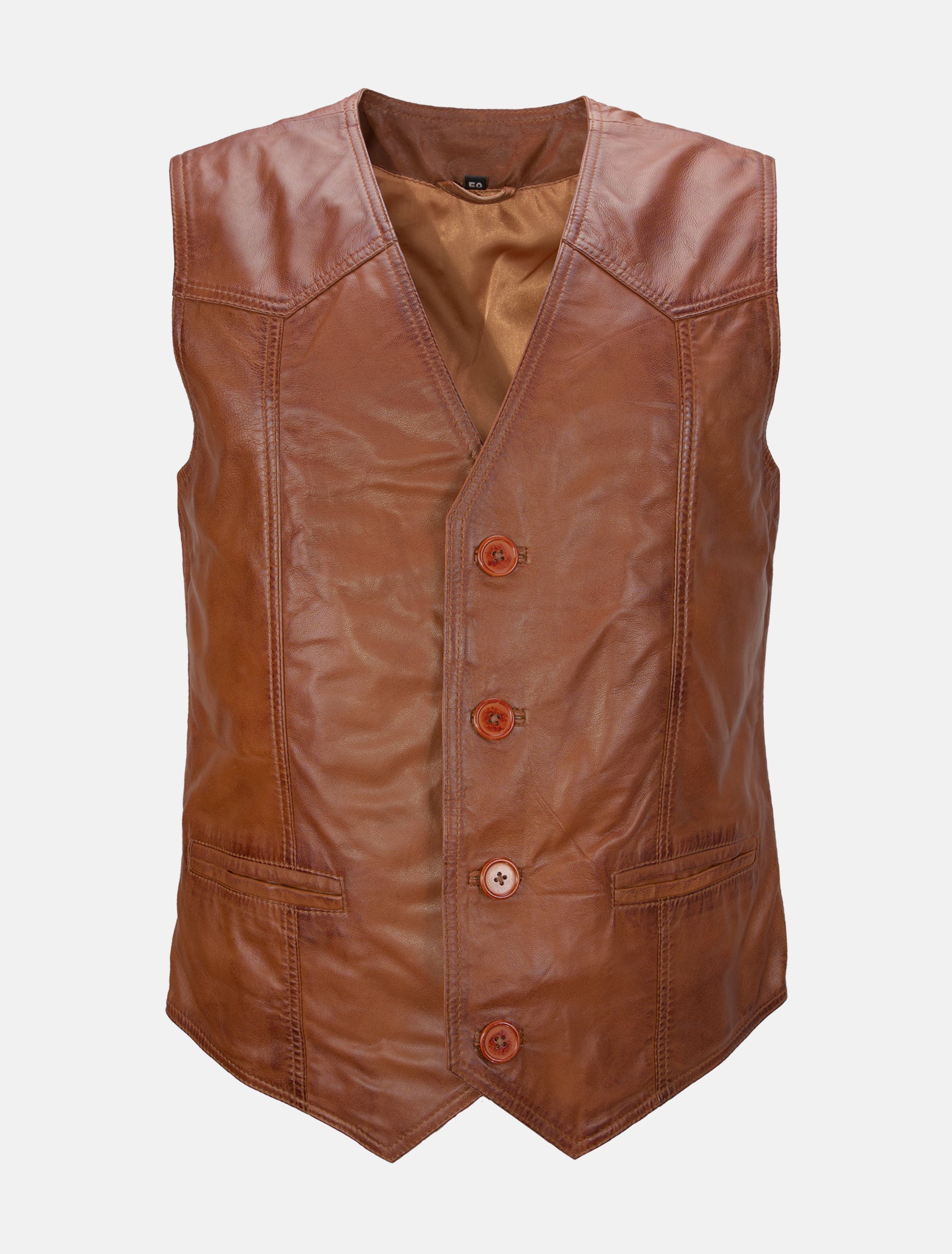 Herren Lederweste aus weichem Lammnappa Leder - Ludwig in dark cognac