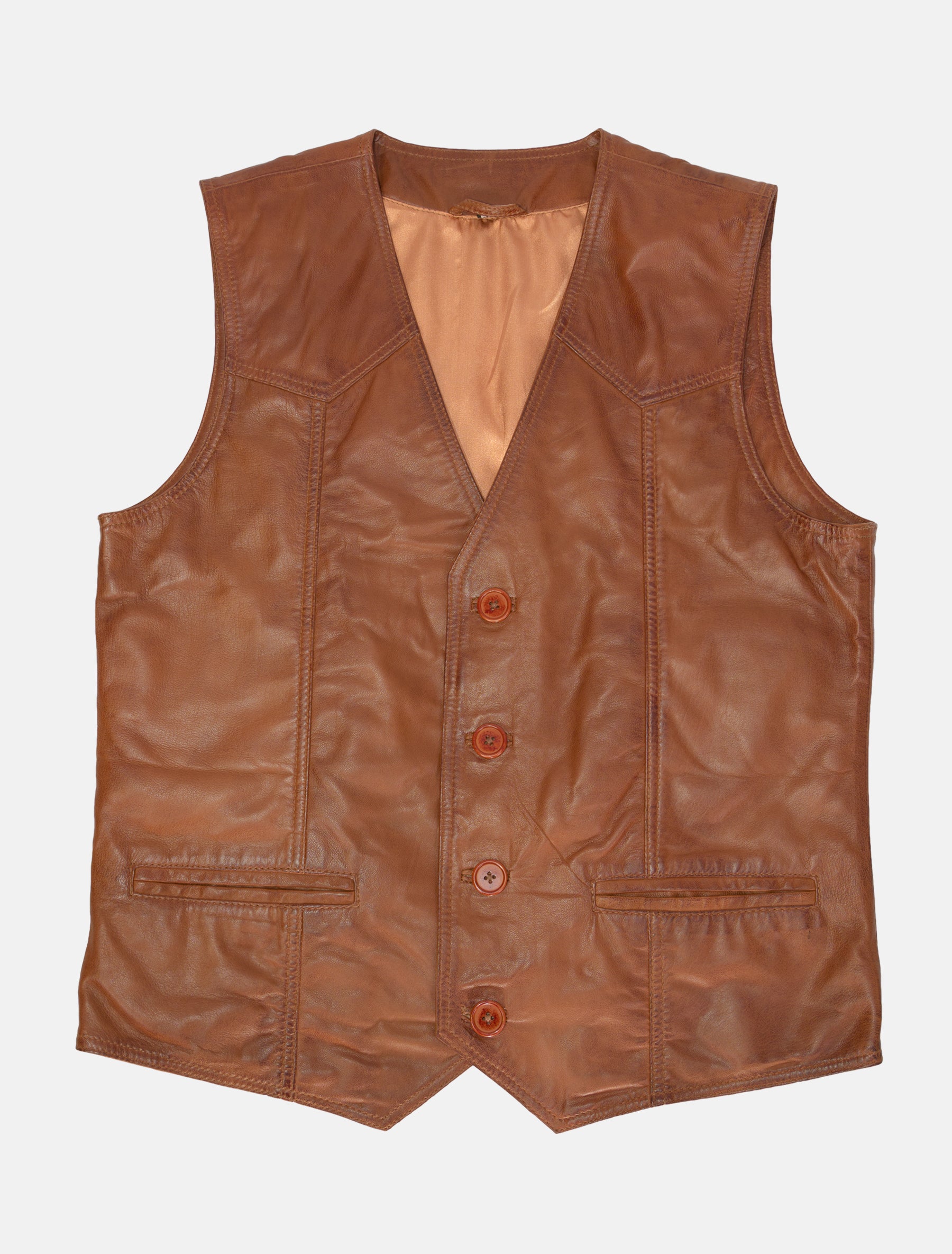 Herren Lederweste aus weichem Lammnappa Leder - Ludwig in dark cognac