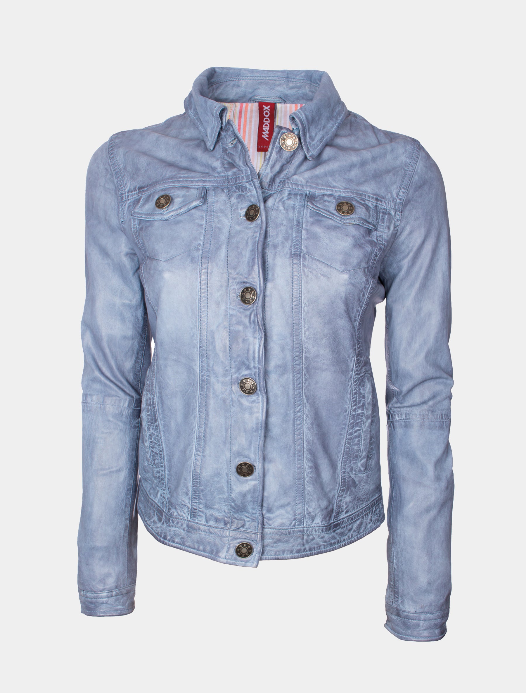 Damen Lederjacke mit Knopfverschluss im Used Look - Janette in denim blau