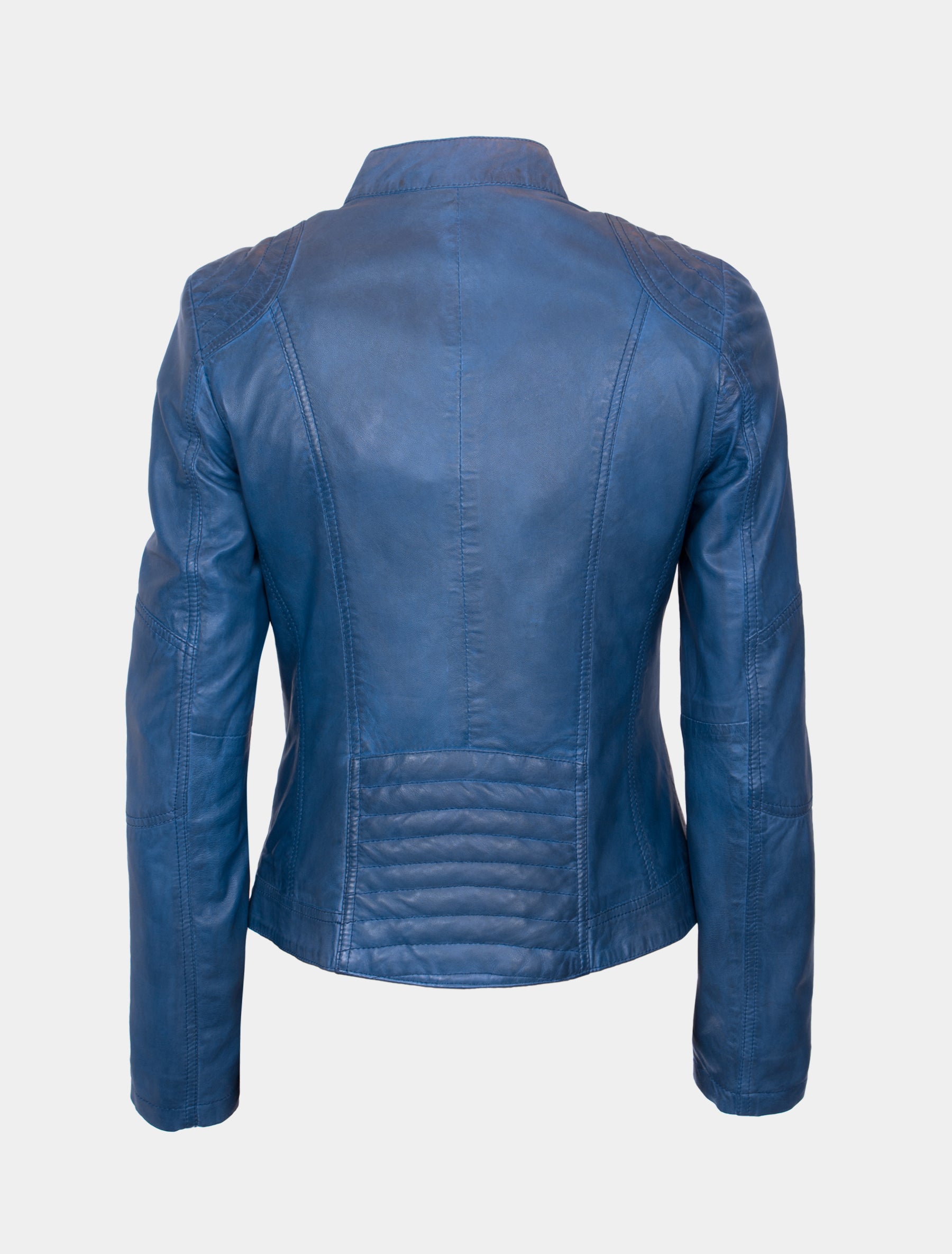 Sportliche Damen Lederjacke im Bikerstil mit Stehkragen - Jecki in royal blau