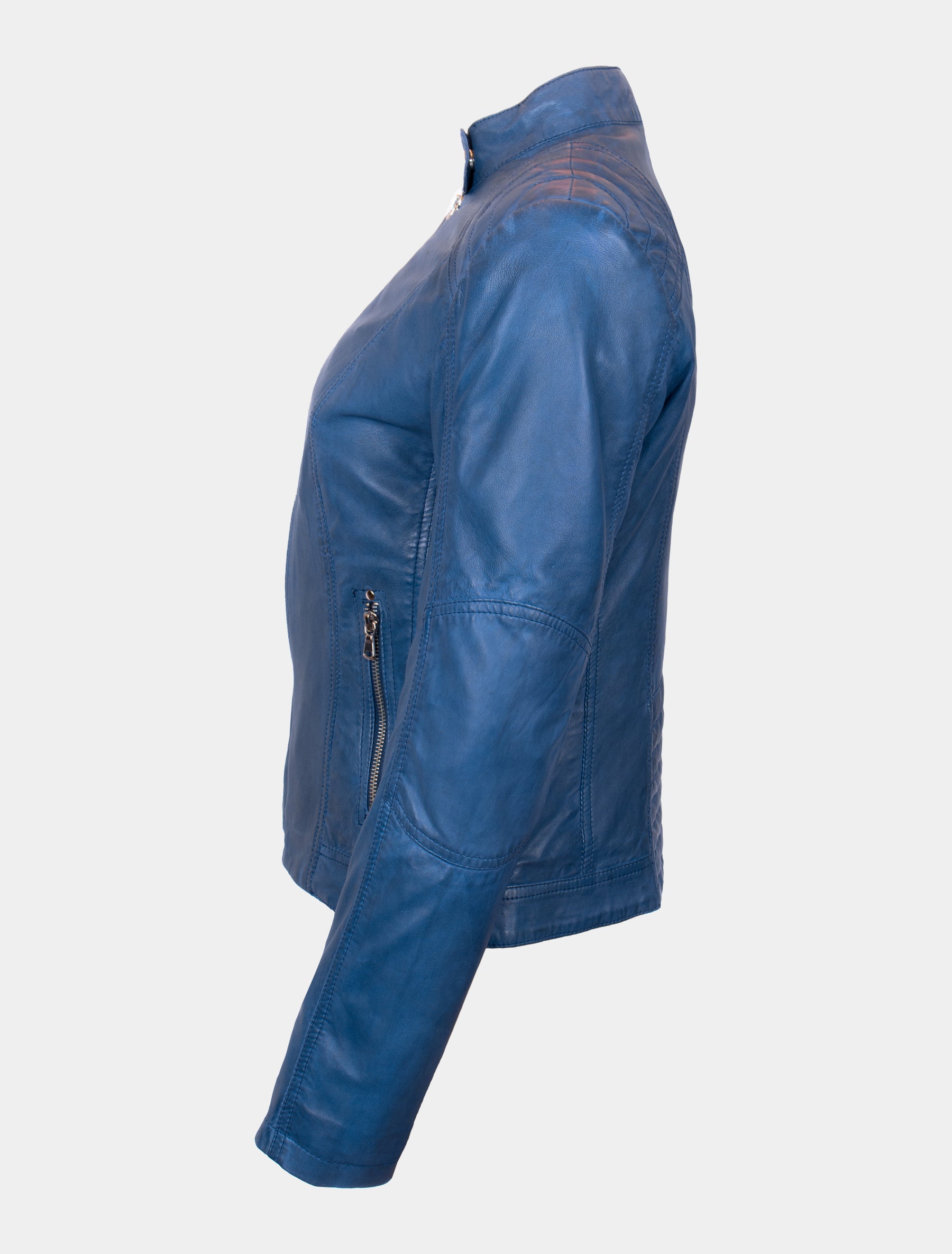 Sportliche Damen Lederjacke im Bikerstil mit Stehkragen - Jecki in royal blau