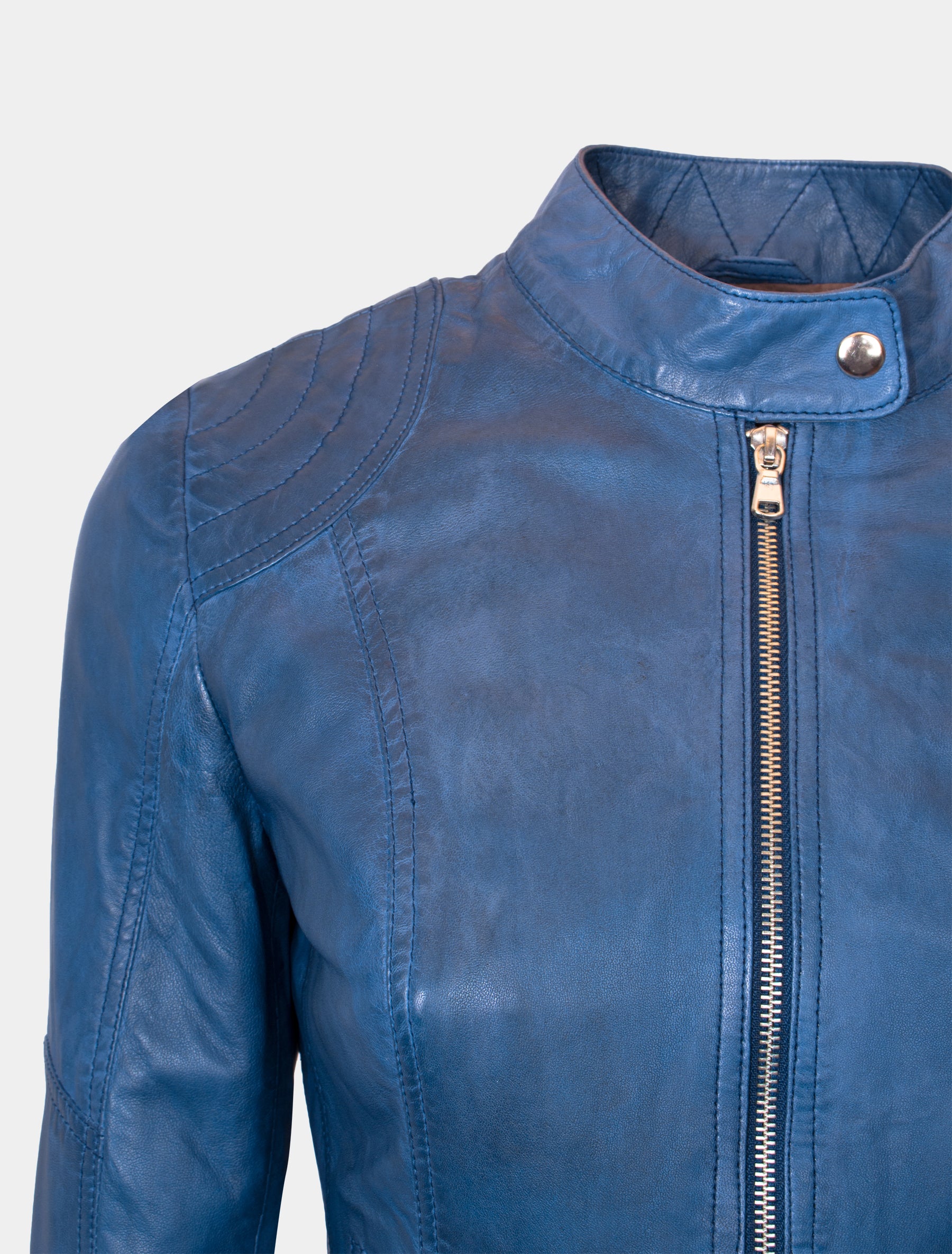 Sportliche Damen Lederjacke im Bikerstil mit Stehkragen - Jecki in royal blau