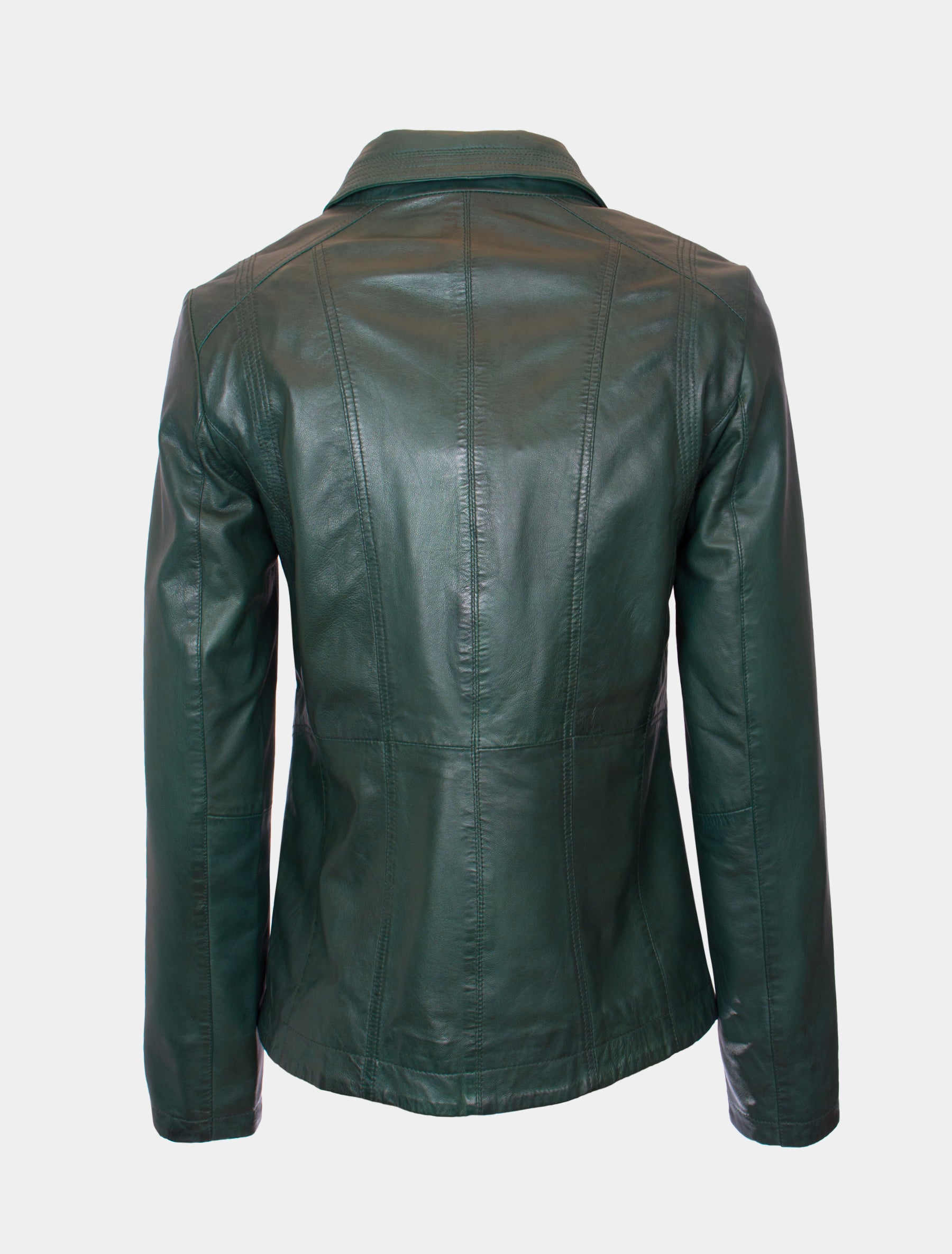 Klassische, mittellange Damen Lederjacke - Paulina in bottle green