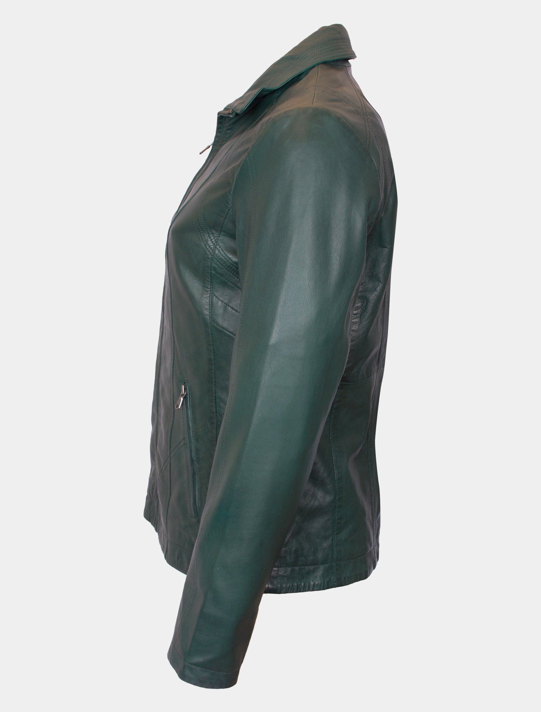 Klassische, mittellange Damen Lederjacke - Paulina in bottle green