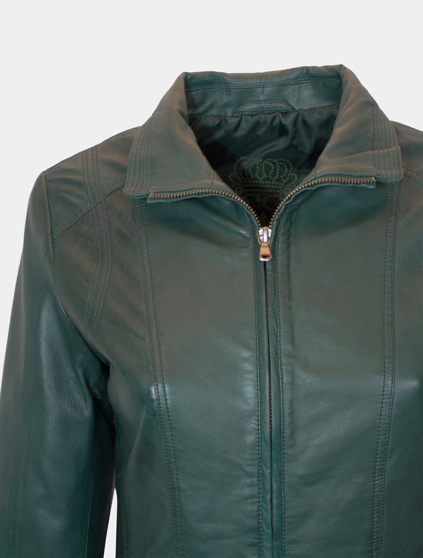 Klassische, mittellange Damen Lederjacke - Paulina in bottle green