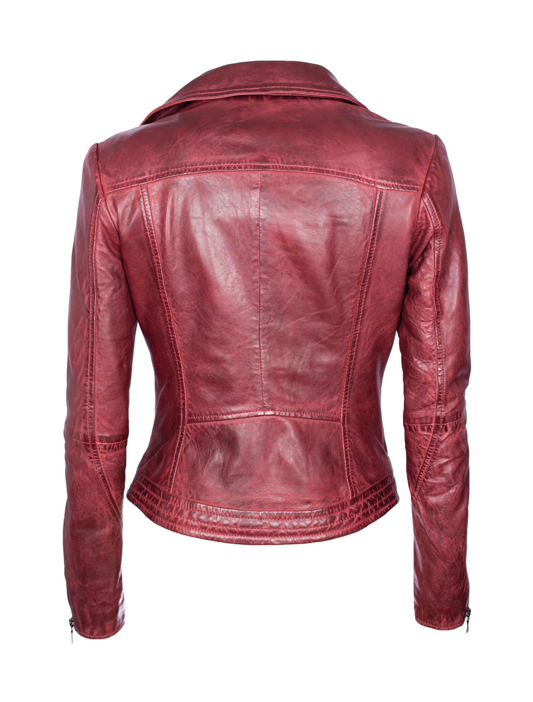 Damen Lederjacke Bikerjacke mit Umlegekragen und gunmetal Reißverschlüssen - Tiffany in oxblood