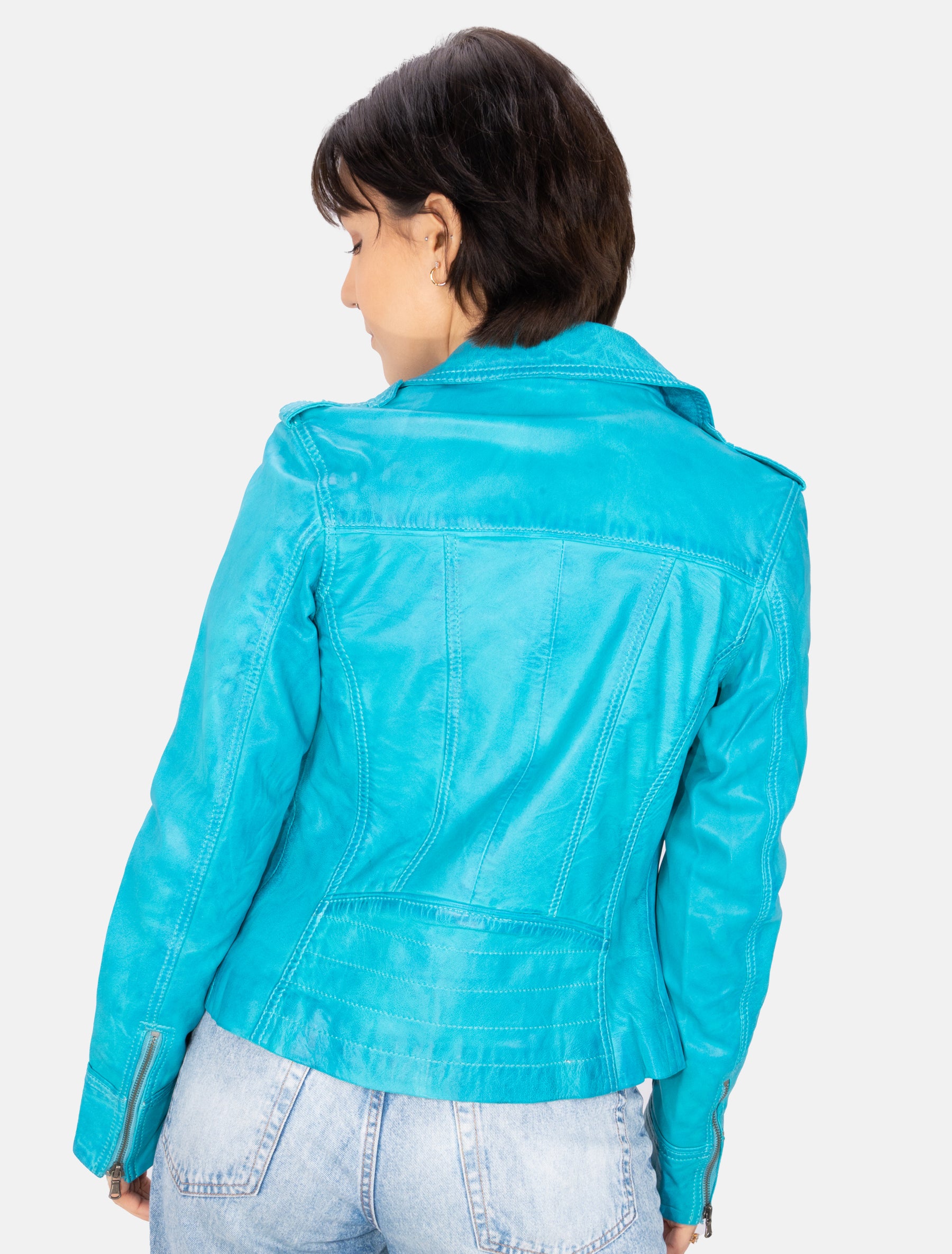 Damen Biker Lederjacke mit Reverskragen - Mariah in fabulous blue