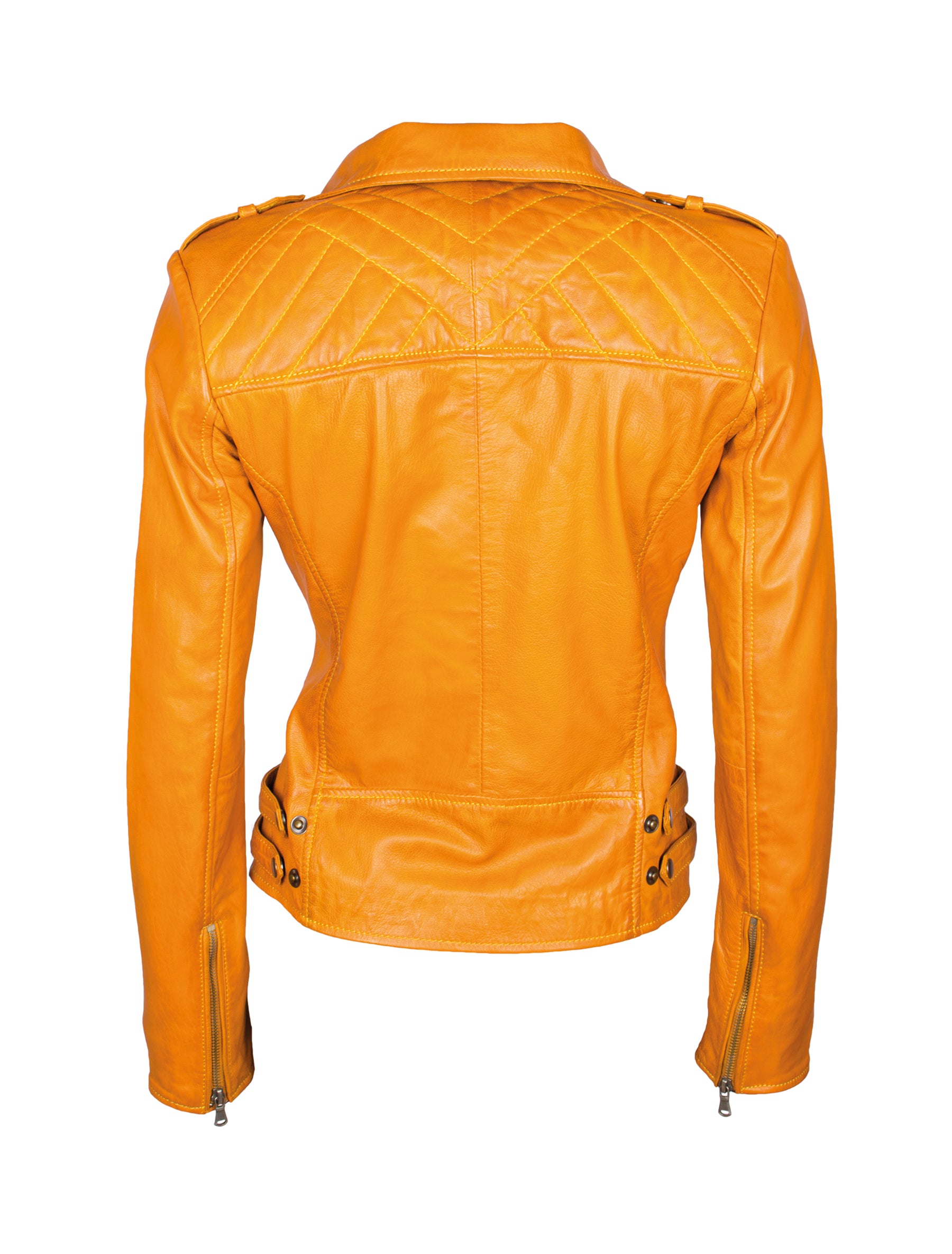 Damen Lederjacke im Bikerstil aus Lammleder - 1123 in mustard (senf gelb)