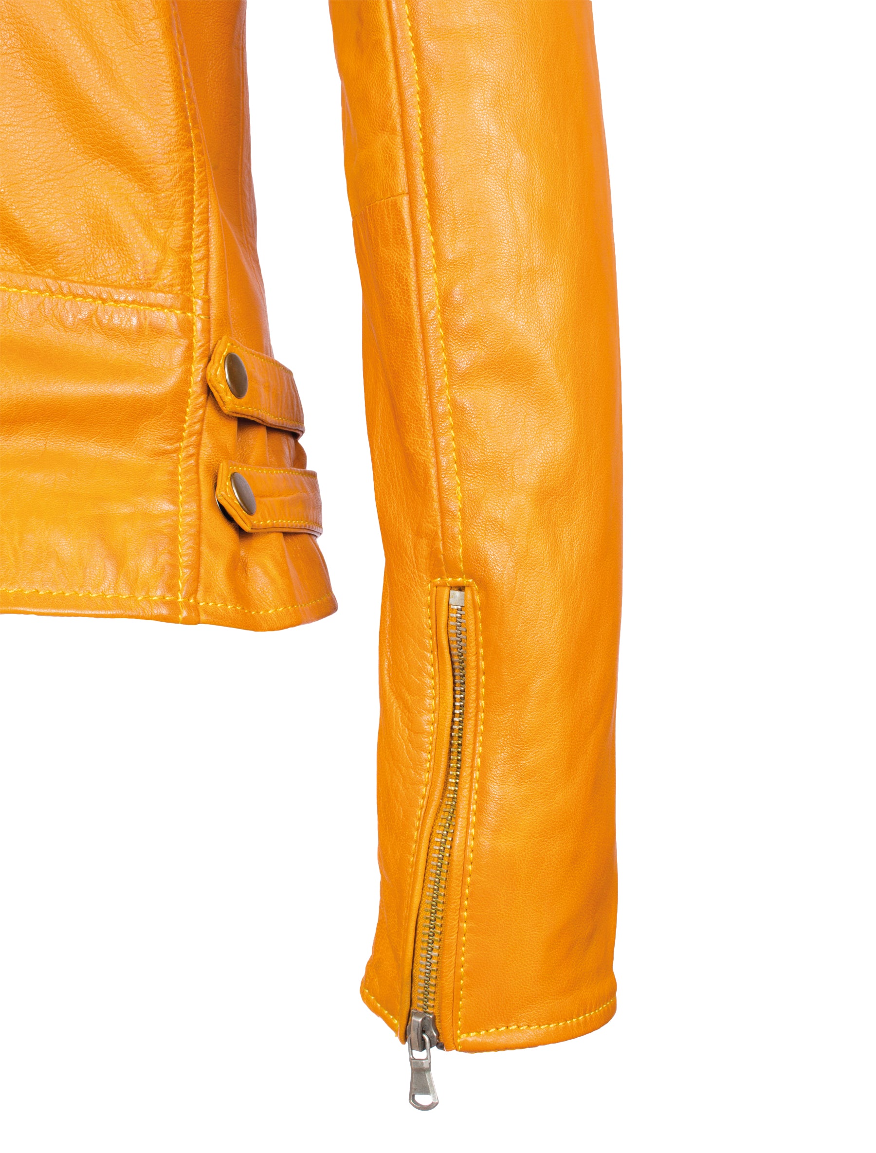 Damen Lederjacke im Bikerstil aus Lammleder - 1123 in mustard (senf gelb)