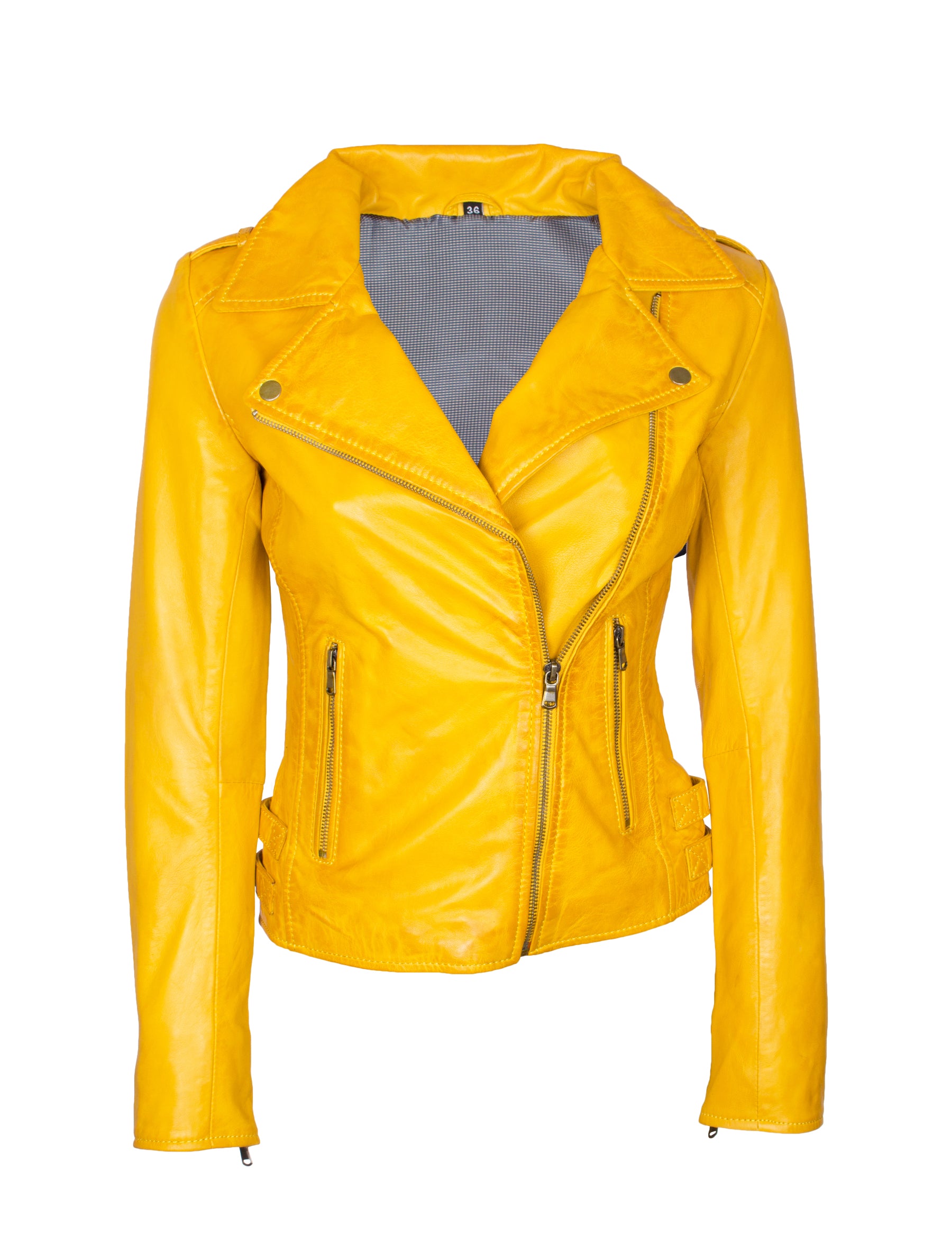 Damen Lederjacke im Bikerstil aus Lammleder - 1123 in gelb