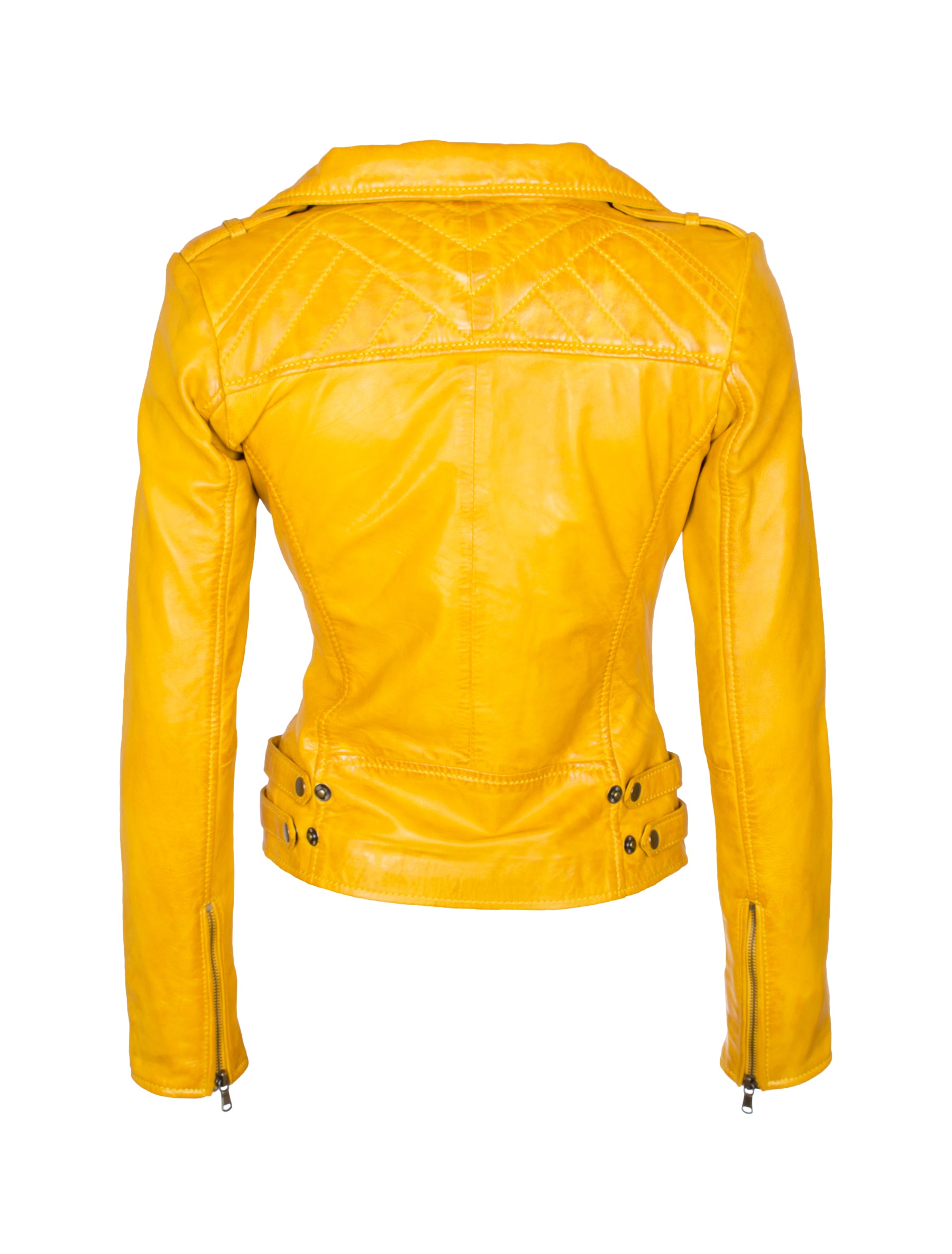 Damen Lederjacke im Bikerstil aus Lammleder - 1123 in gelb
