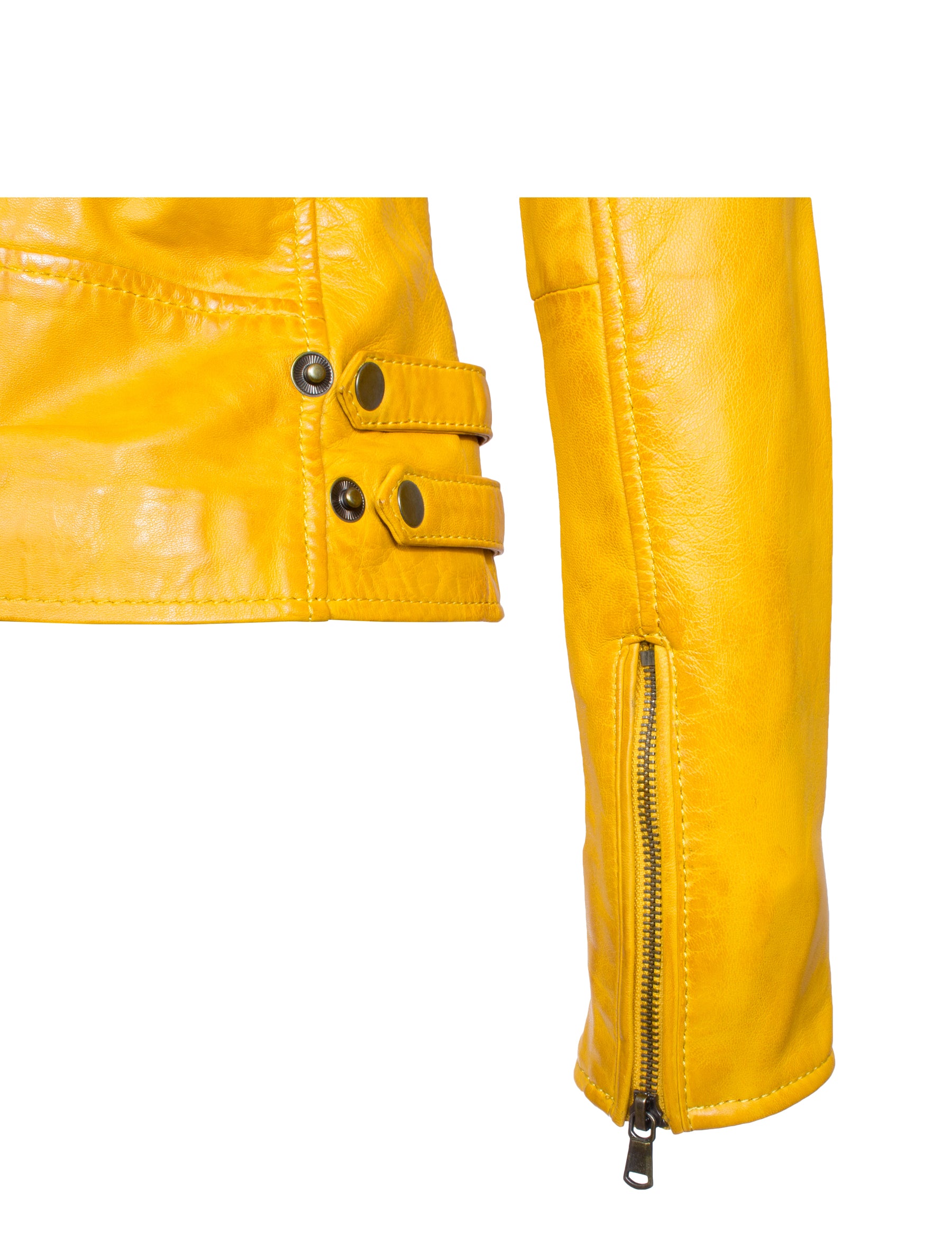 Damen Lederjacke im Bikerstil aus Lammleder - 1123 in gelb