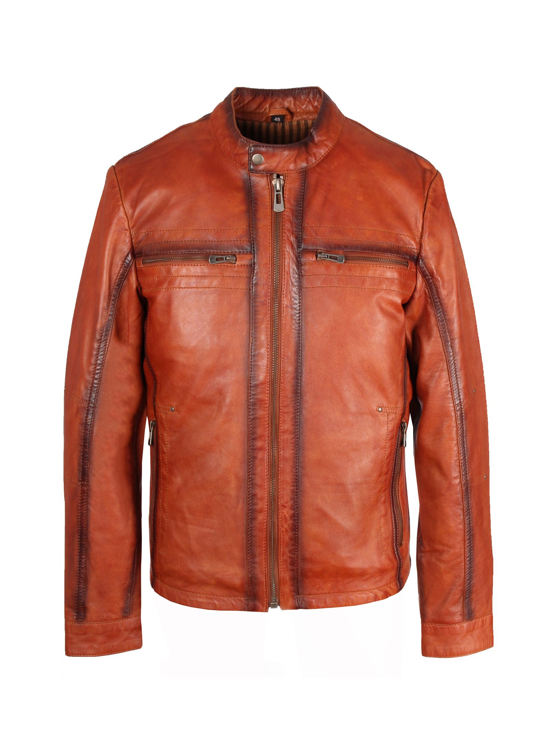 Herren Lederjacke aus Lammleder im Vintage-Look - Aller in cognac