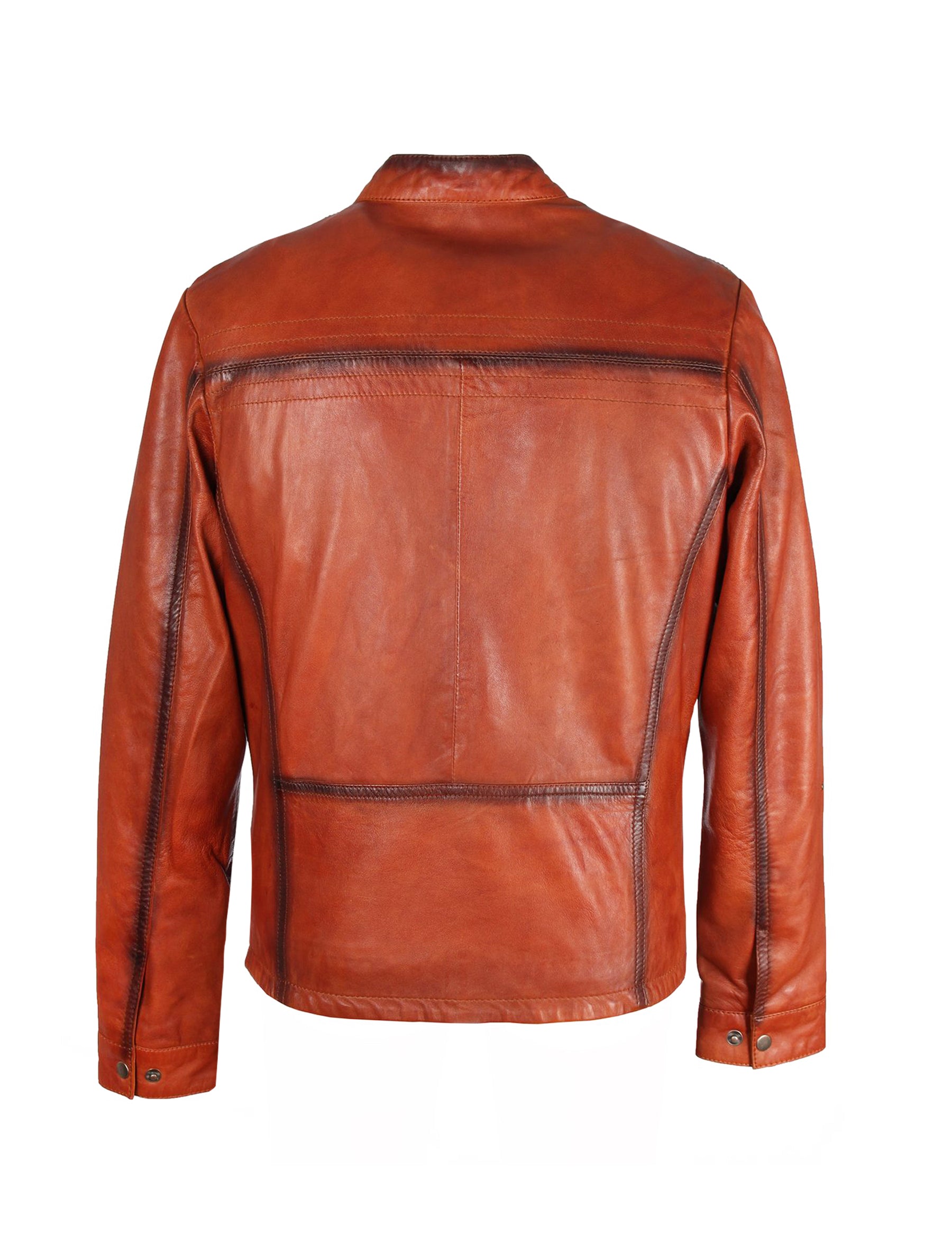 Herren Lederjacke aus Lammleder im Vintage-Look - Aller in cognac