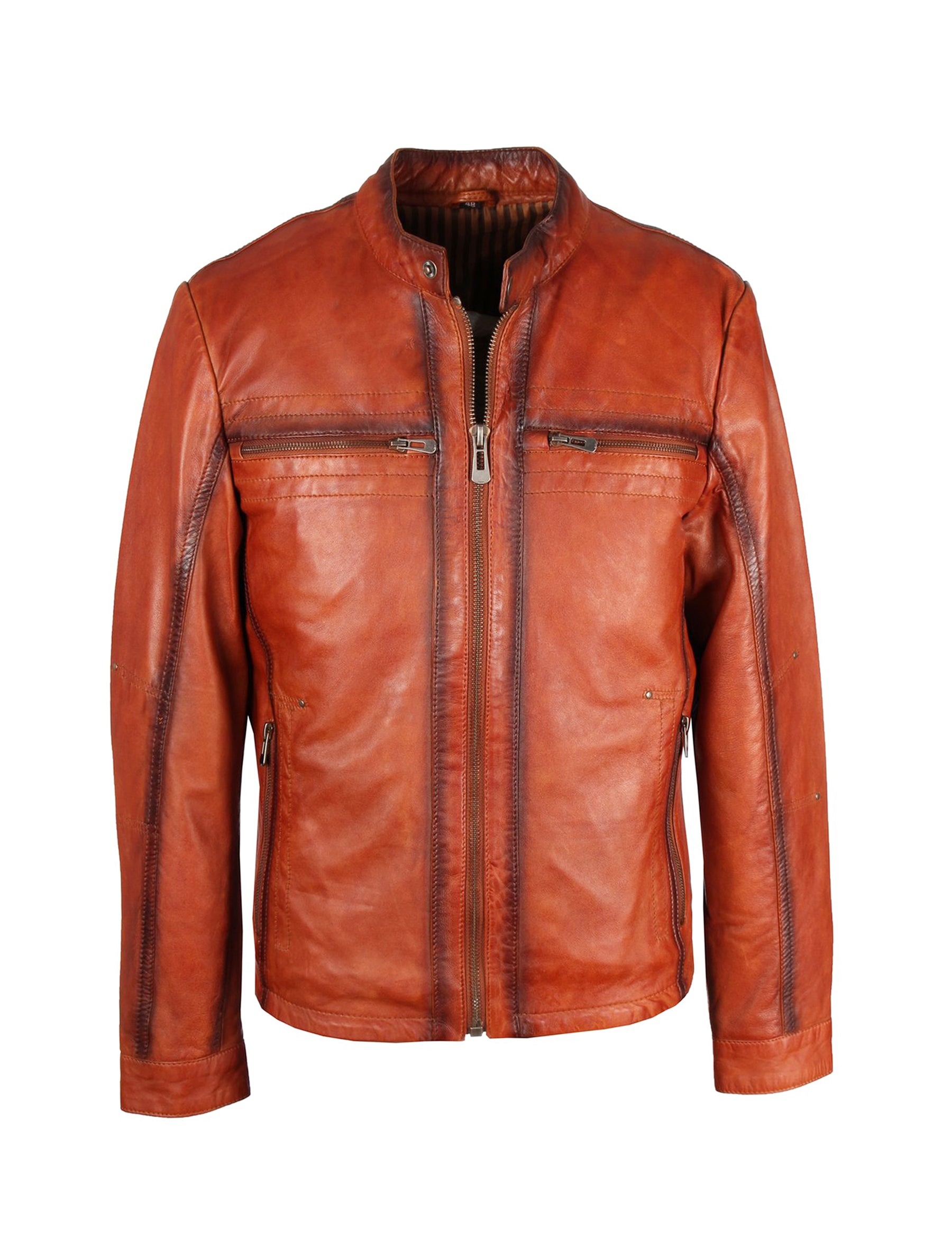 Herren Lederjacke aus Lammleder im Vintage-Look - Aller in cognac