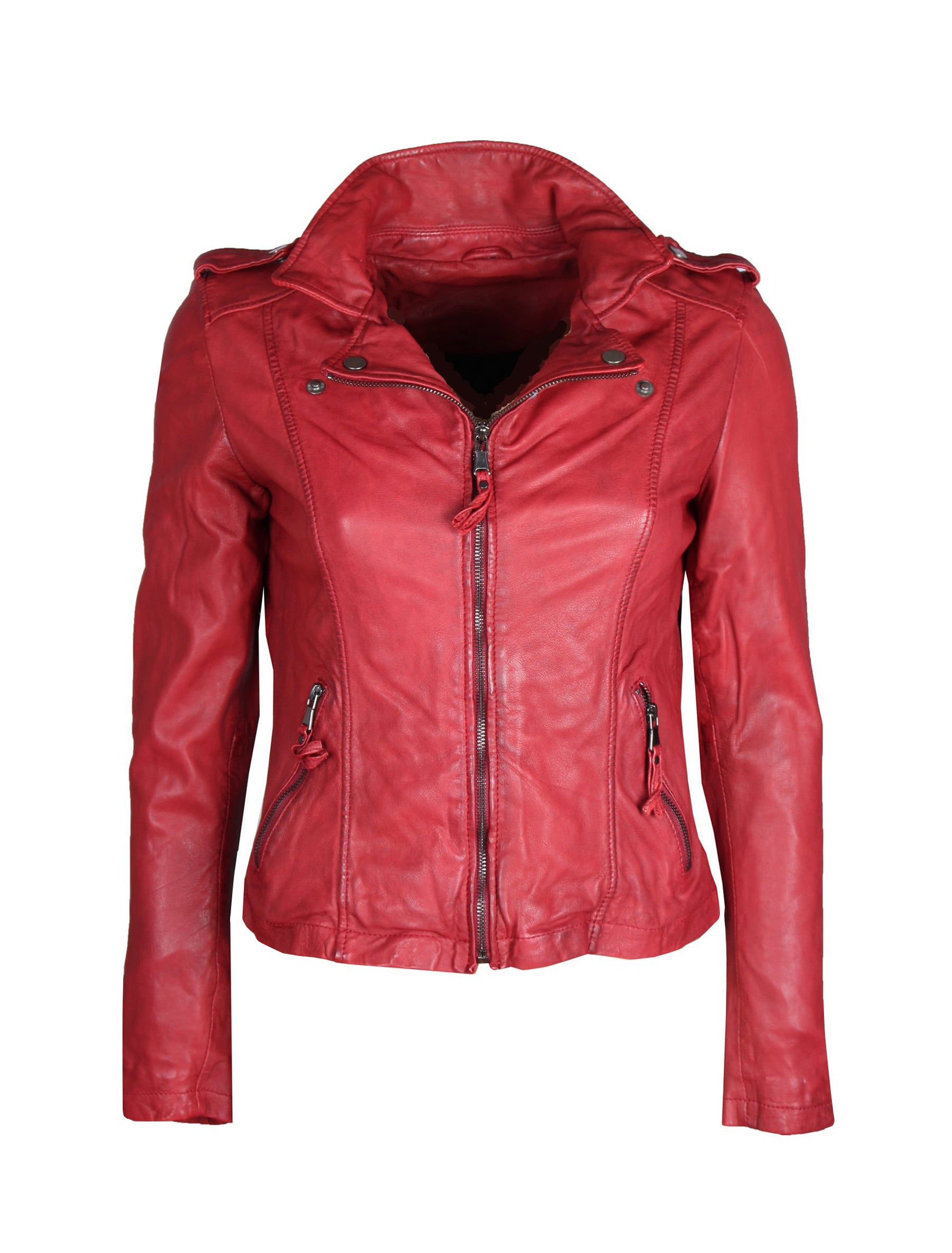Leather Jacket Rote Kurze Lederjacke Kurze Damen Bikerjacke Von