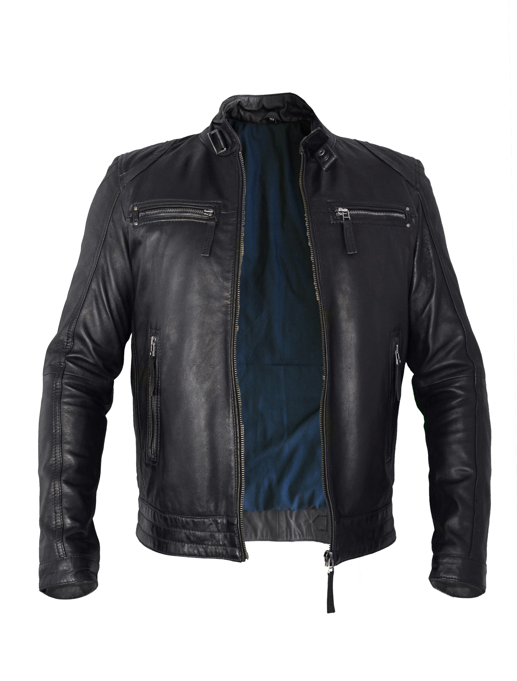 Sportliche Herren Lederjacke im Biker-Look - Doddy in schwarz