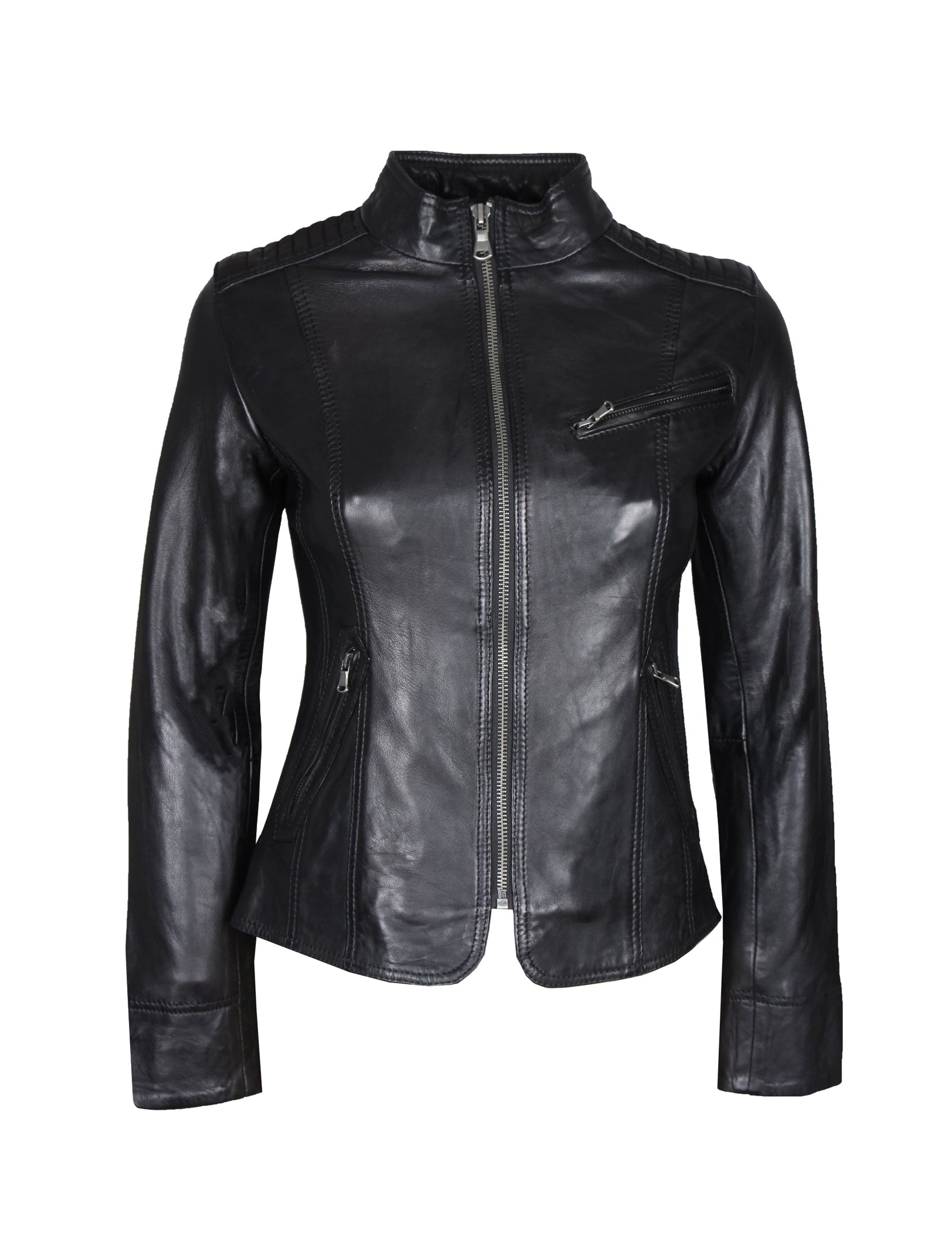 Damen Lederjacke im Biker-Look aus Lammleder Goa in schwarz - Main Image