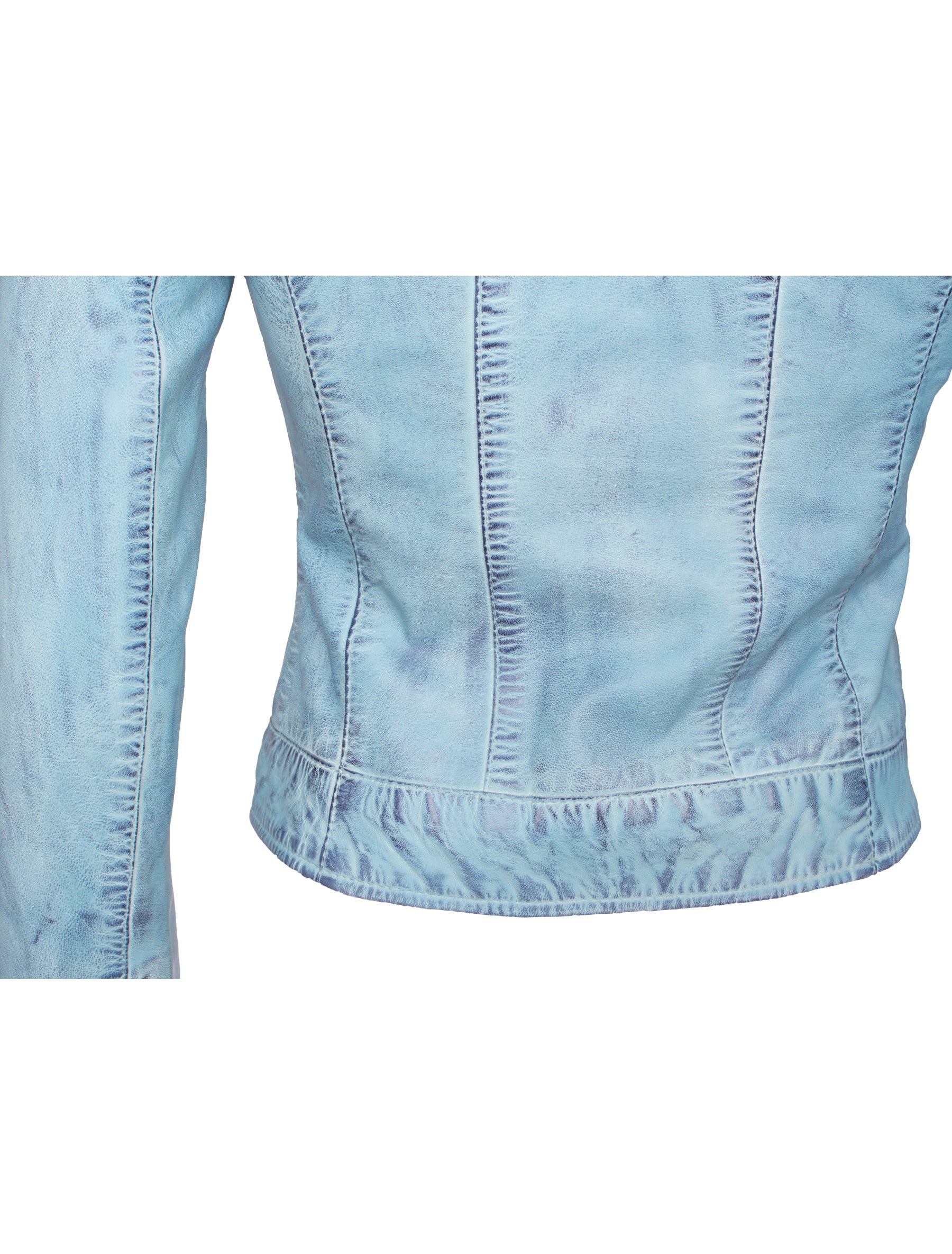 Kurze Damen Lederjacke in Jeans farben/ hellblau mit Stehkragen - Mary in crust blue