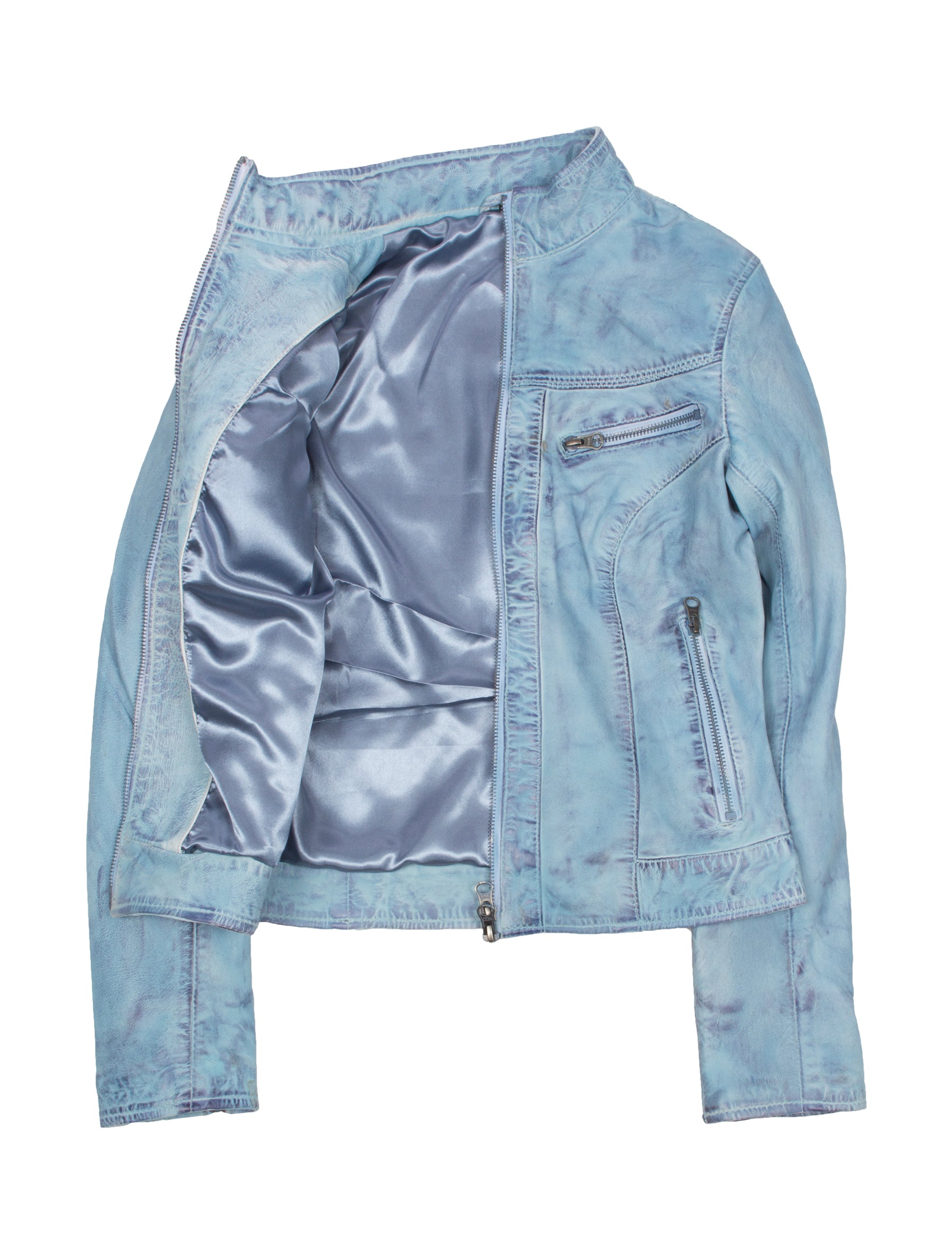 Kurze Damen Lederjacke in Jeans farben/ hellblau mit Stehkragen - Mary in crust blue