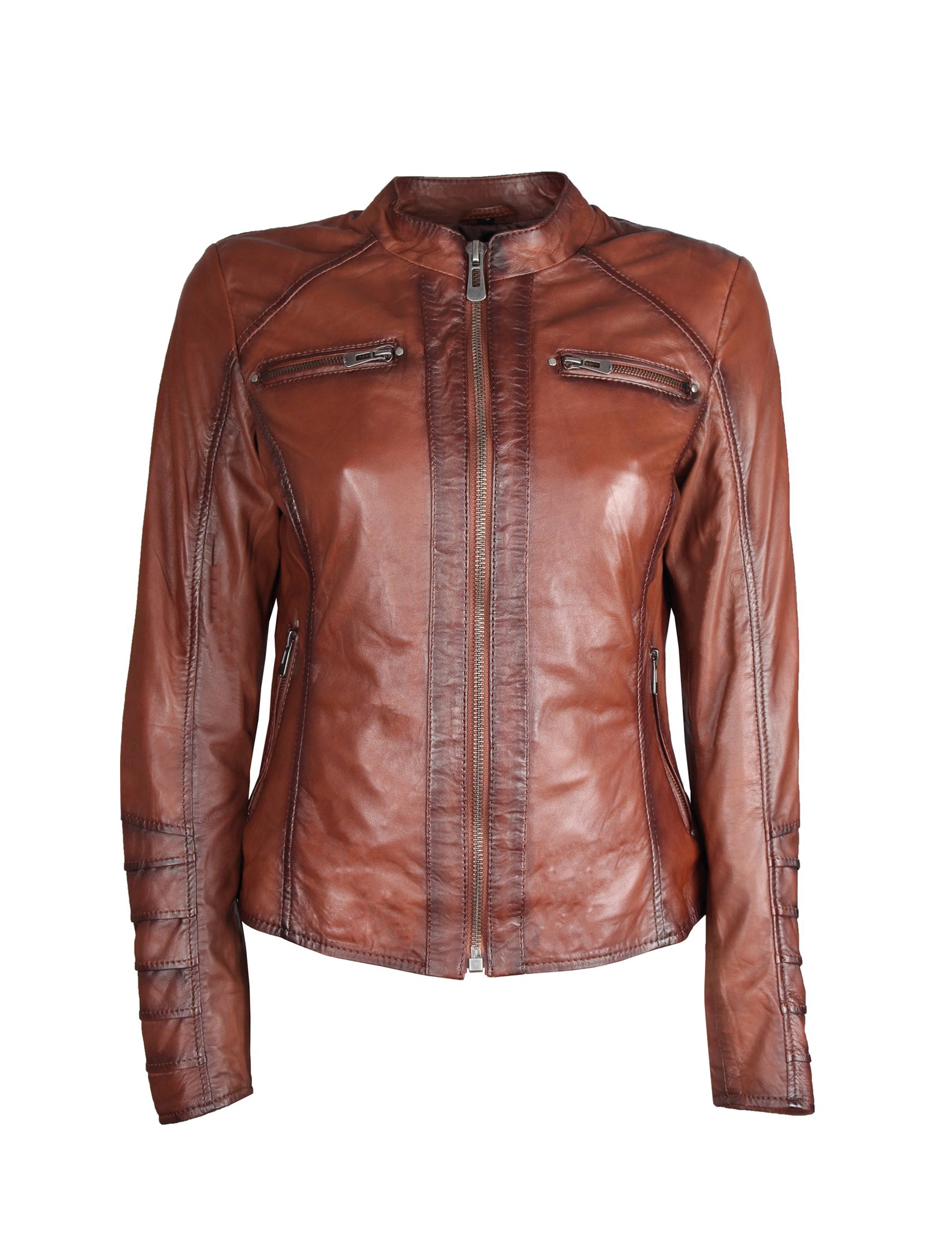 Damen Lederjacke aus Lammleder im Vintage-Look - Nena in braun