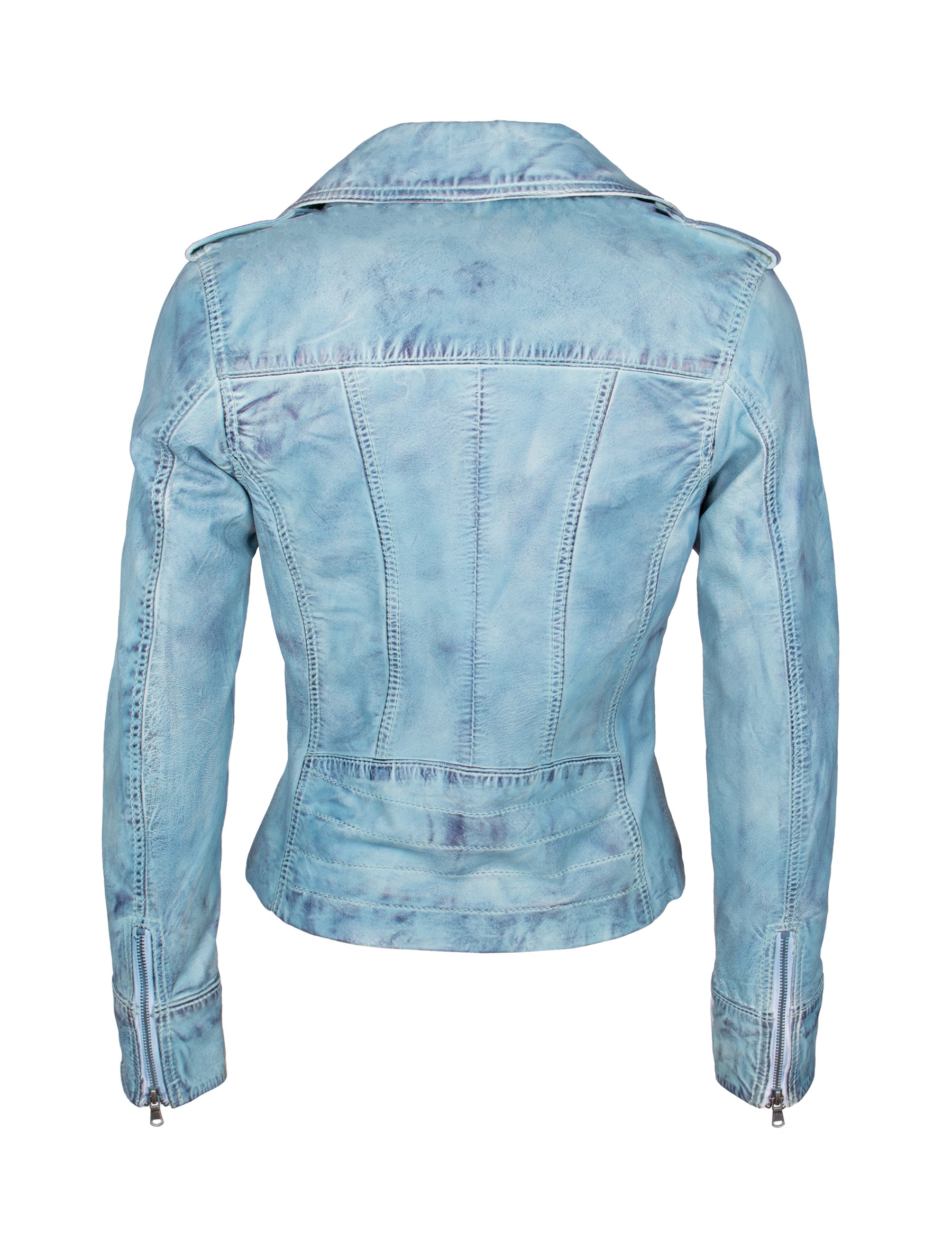 Kurze Damen Lederjacke in Jeans farben/ hellblau mit Umlegekragen - Zoia in crust blue