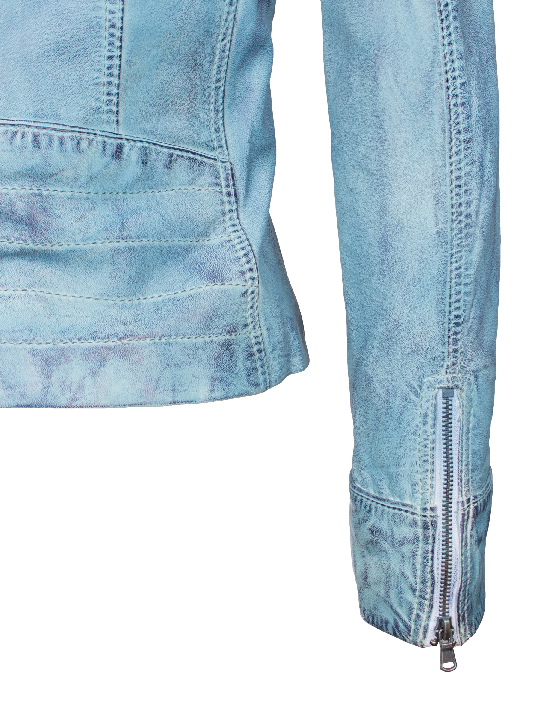 Kurze Damen Lederjacke in Jeans farben/ hellblau mit Umlegekragen - Zoia in crust blue