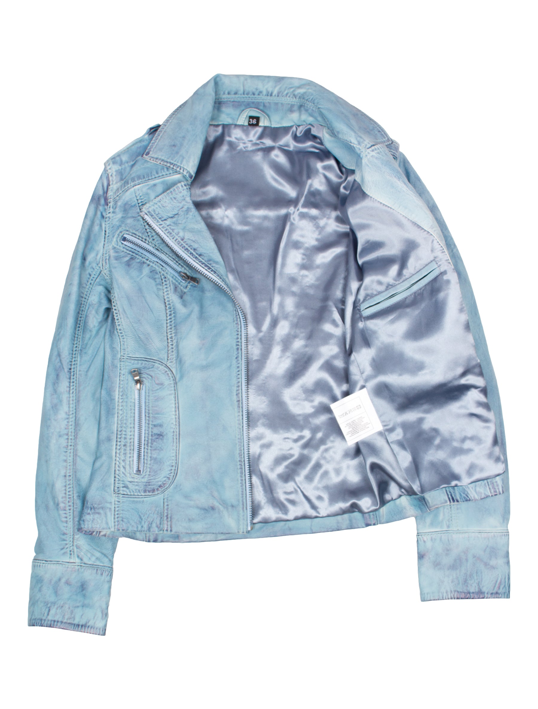 Kurze Damen Lederjacke in Jeans farben/ hellblau mit Umlegekragen - Zoia in crust blue