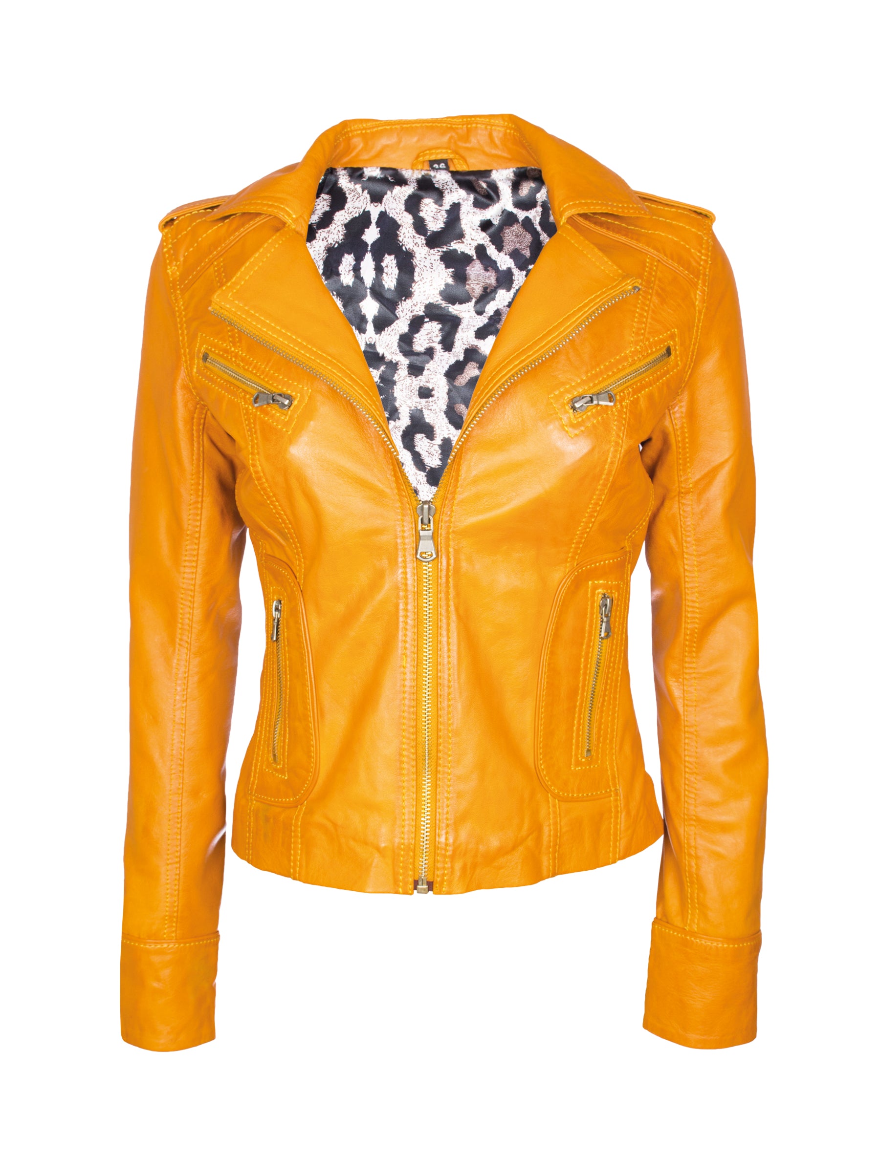 Kurze Damen Lederjacke mit Umlegekragen - Zoia in mustard (senf gelb)