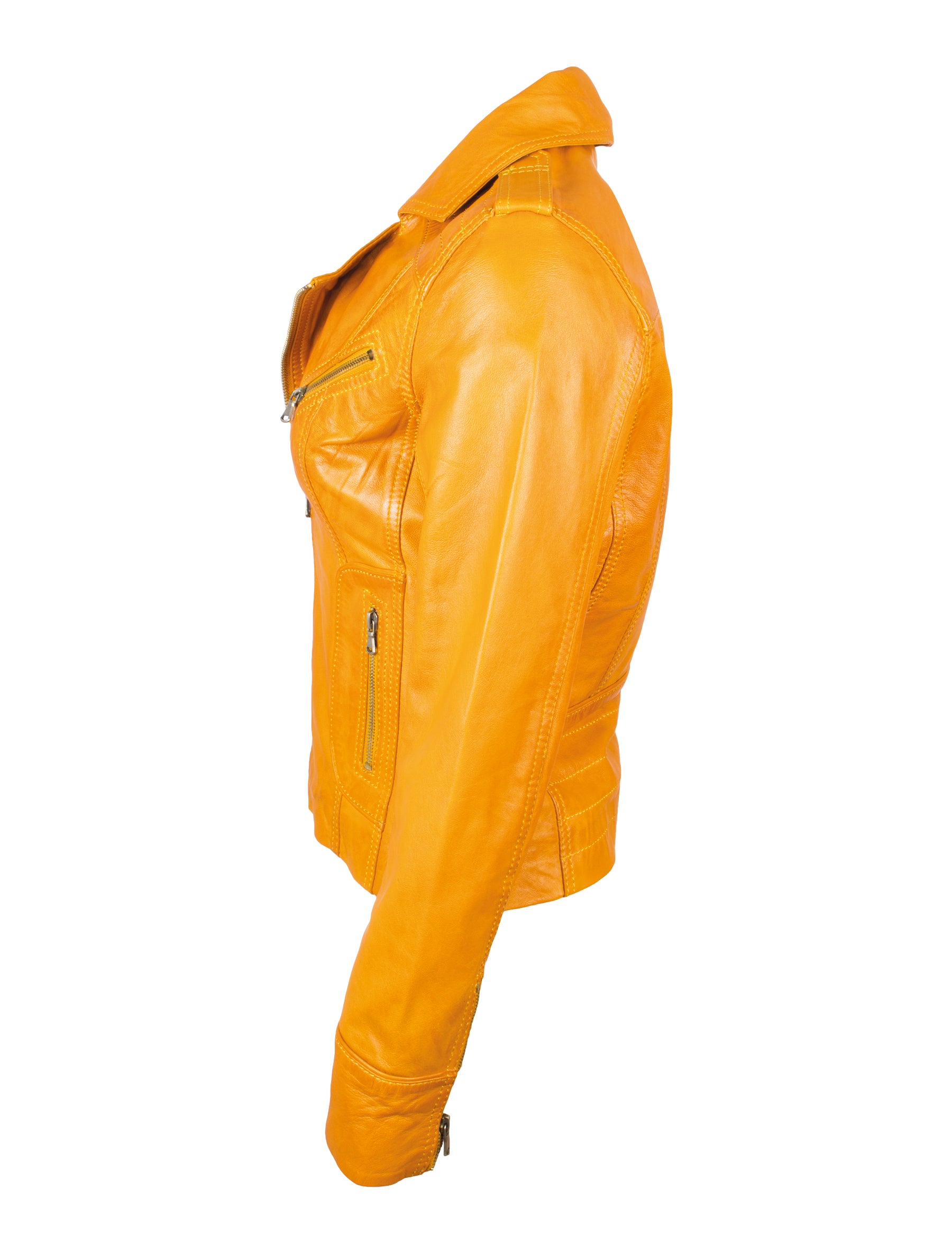 Kurze Damen Lederjacke mit Umlegekragen - Zoia in mustard (senf gelb)