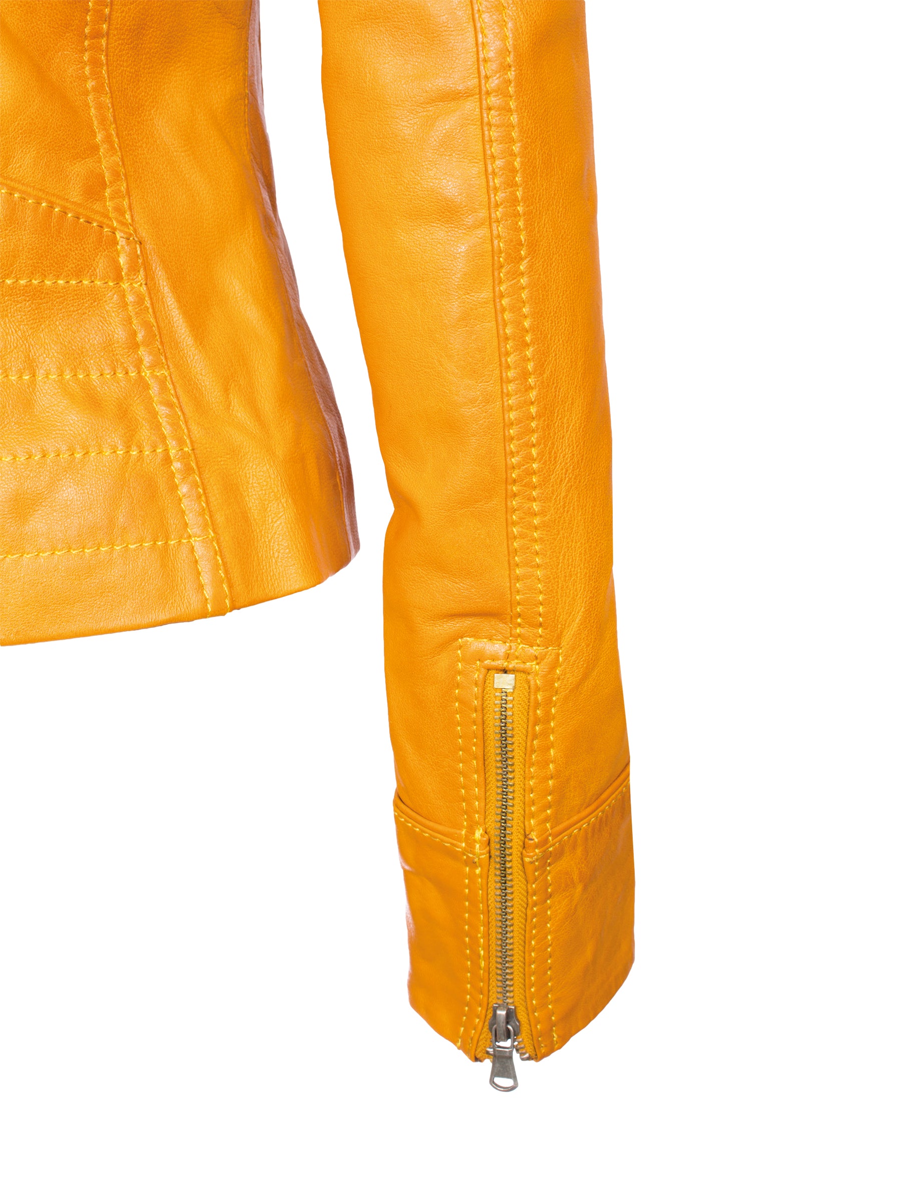 Kurze Damen Lederjacke mit Umlegekragen - Zoia in mustard (senf gelb)