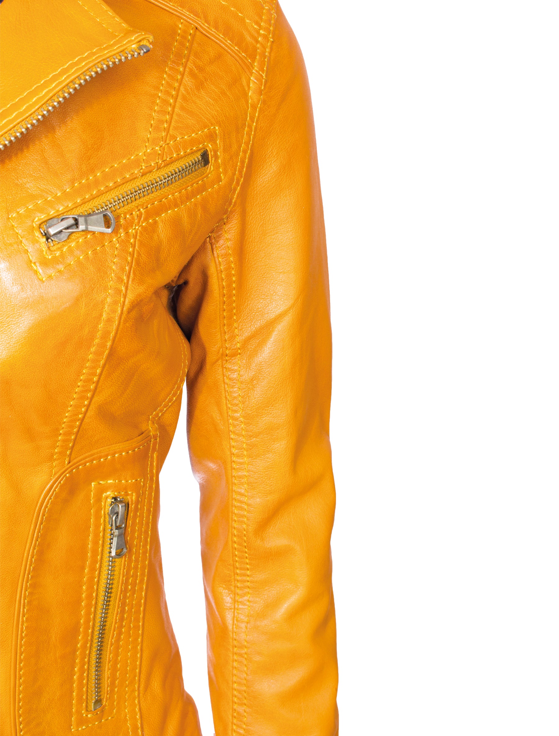 Kurze Damen Lederjacke mit Umlegekragen - Zoia in mustard (senf gelb)