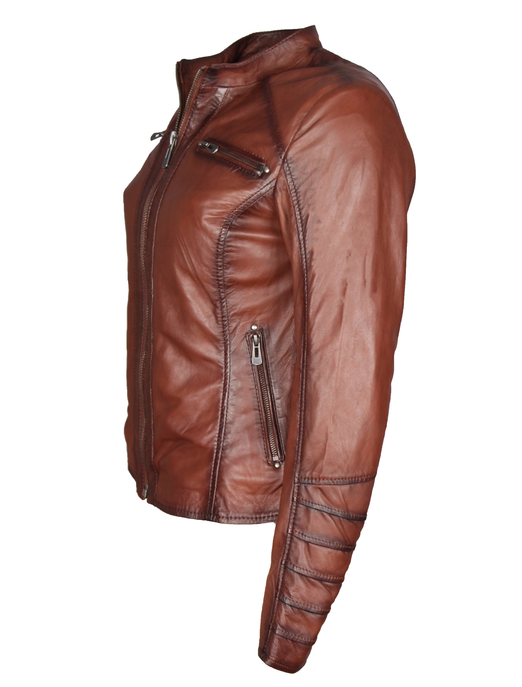 Damen Lederjacke aus Lammleder im Vintage-Look - Nena in braun