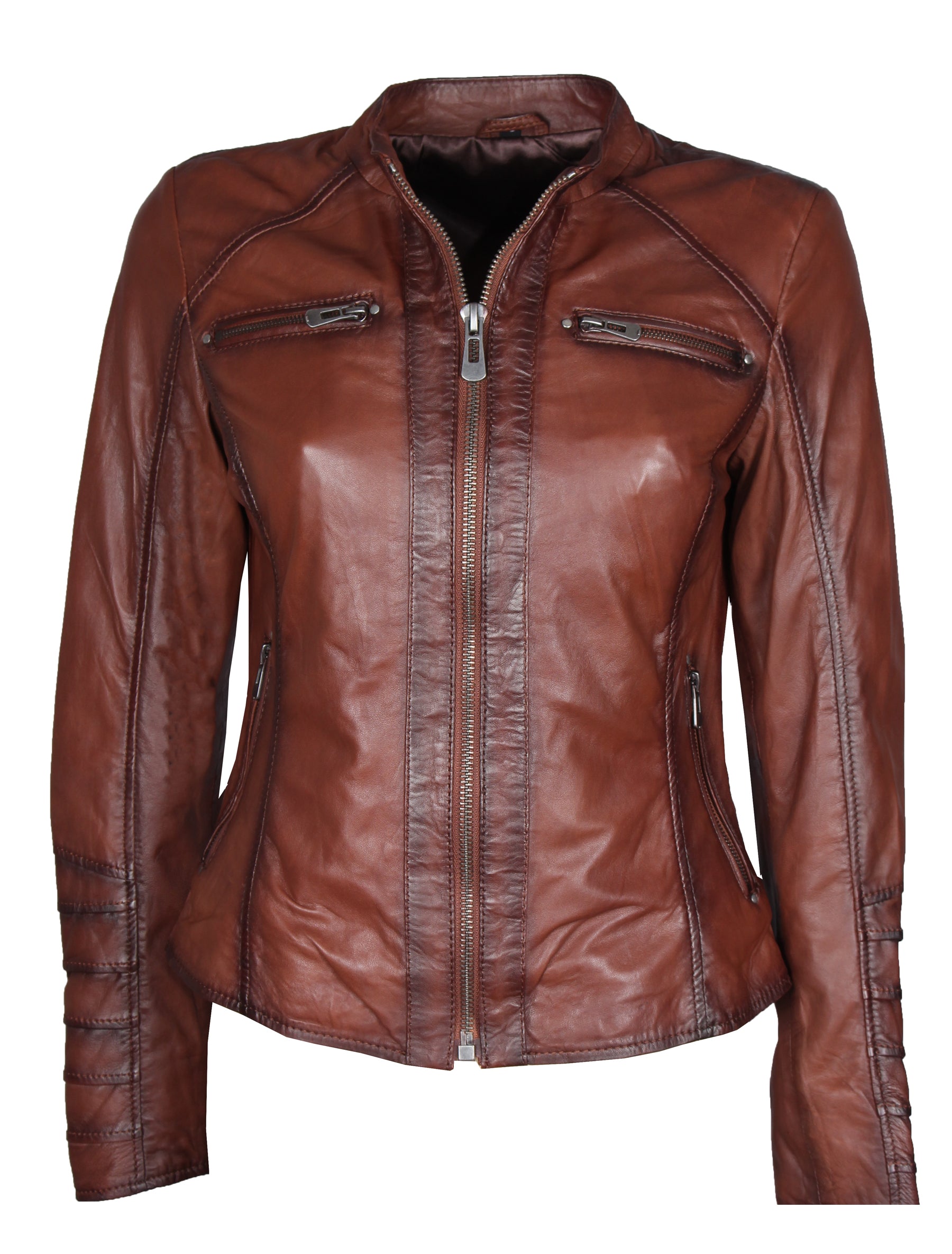 Damen Lederjacke aus Lammleder im Vintage-Look - Nena in braun