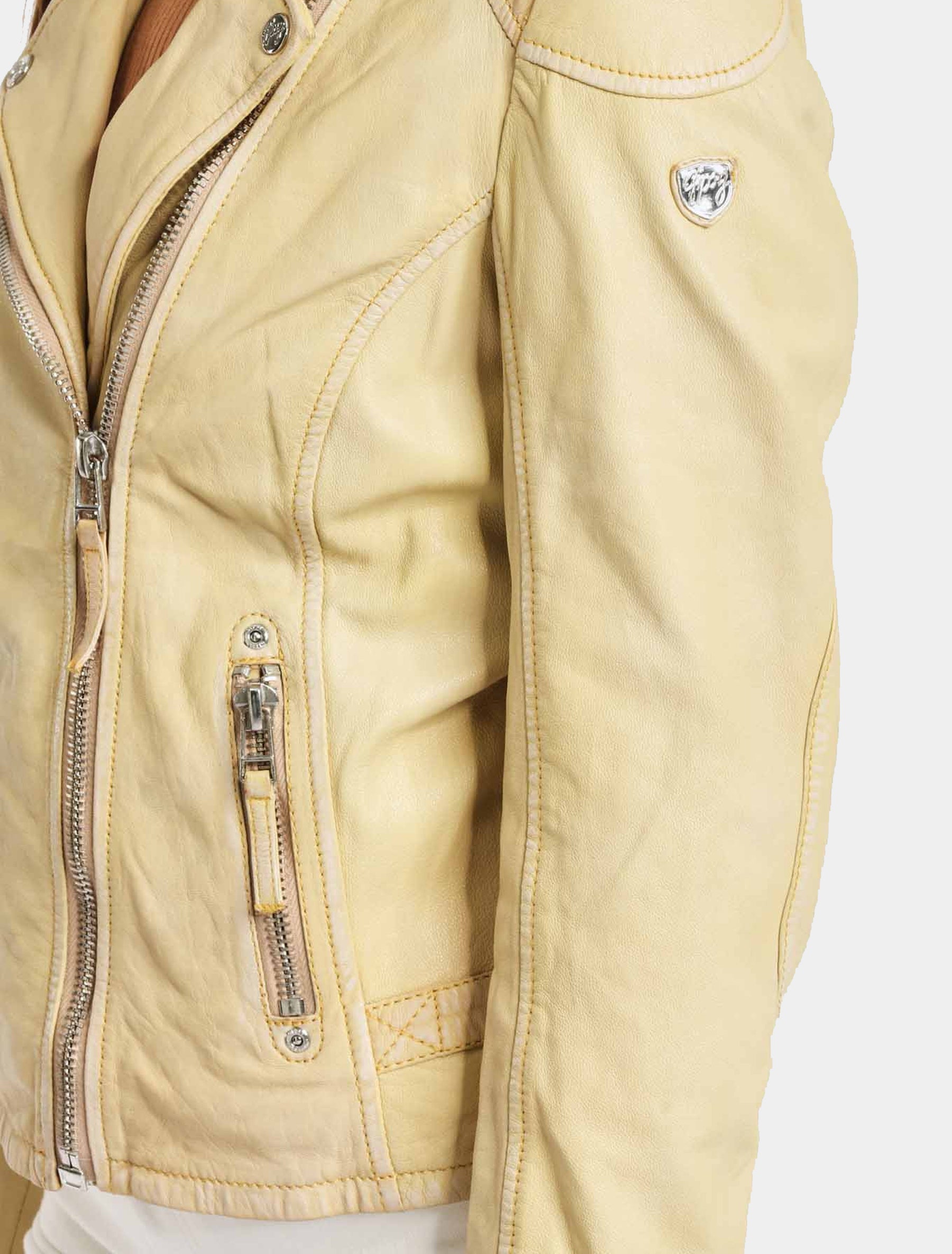 Damen Biker Lederjacke mit schrägem Reißverschluss - PGG S20 LABAGV in gelb