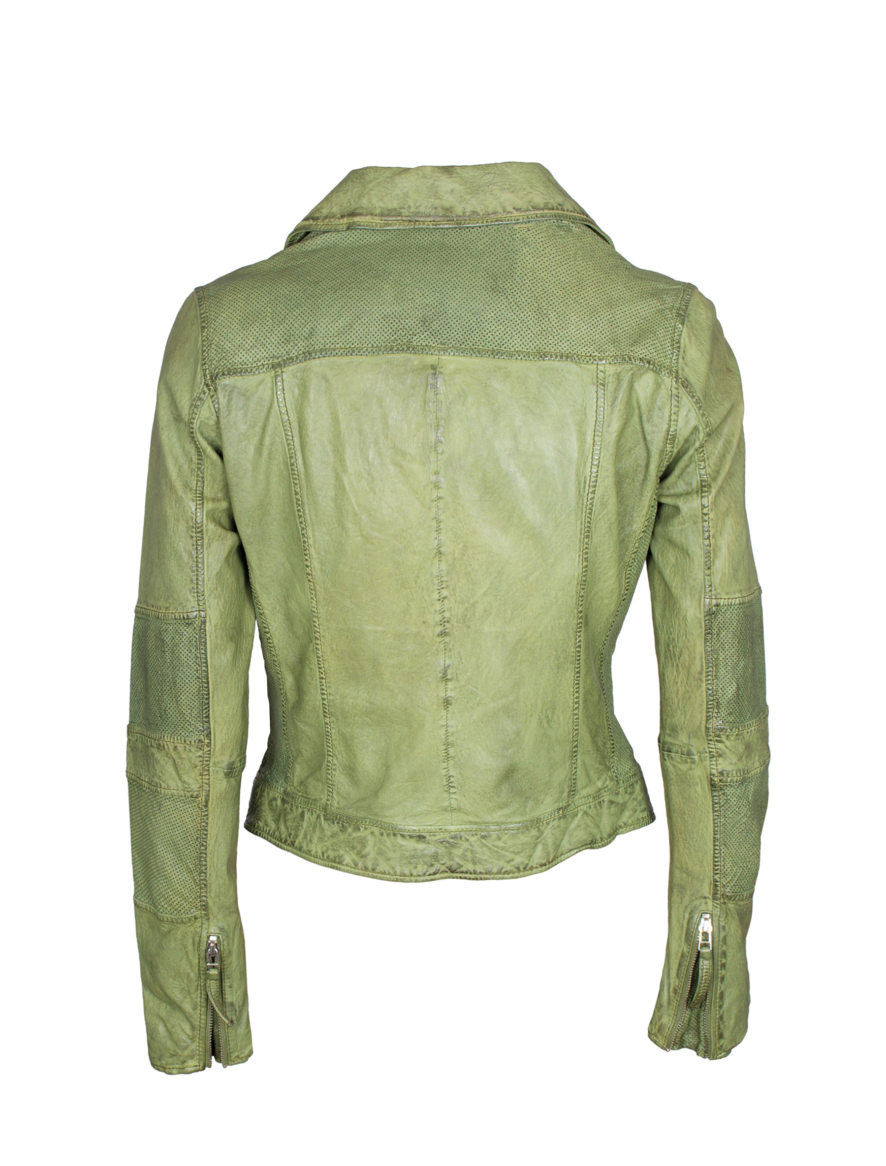 Kurze, perforierte Damen Lederjacke im Used look - Bila in grün